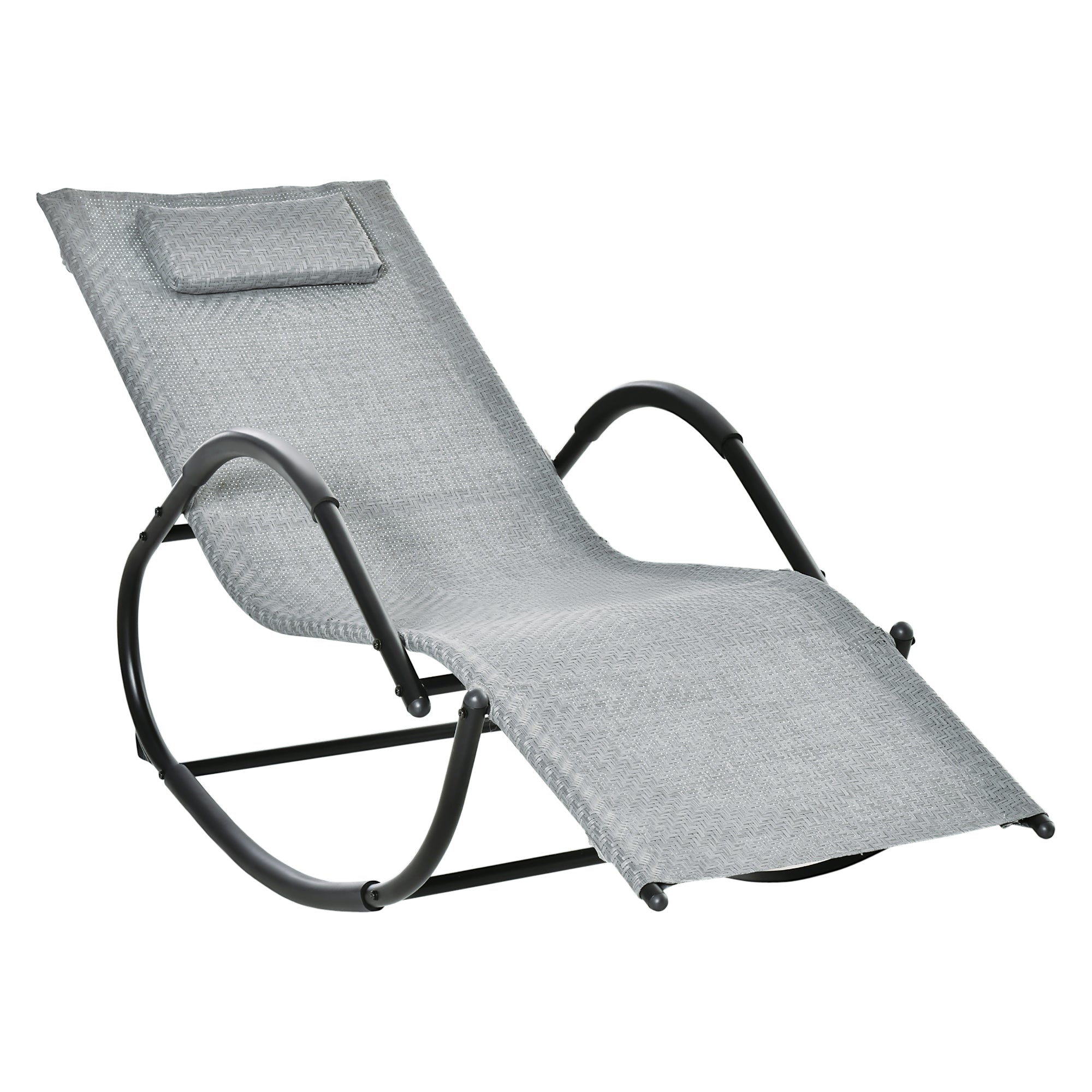 Rocking Chair Rocking Sun Lounger with Headrest Sun Lounger Swing up to 160 kg load Texteline Gray 61 x 160 x 79 cm