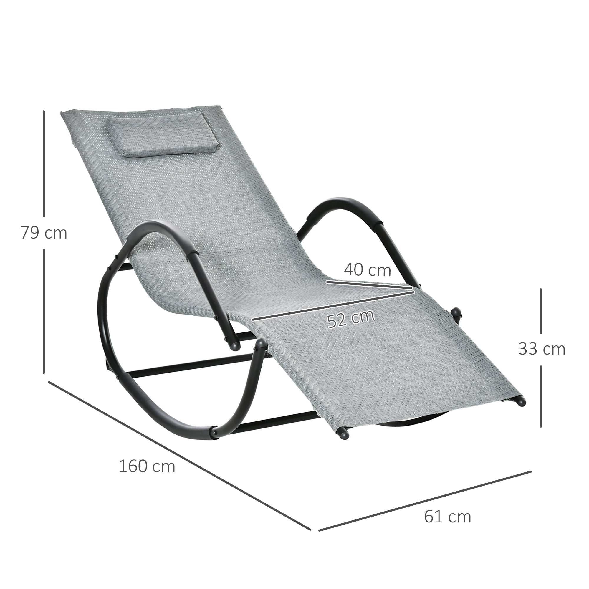 Rocking Chair Rocking Sun Lounger with Headrest Sun Lounger Swing up to 160 kg load Texteline Gray 61 x 160 x 79 cm