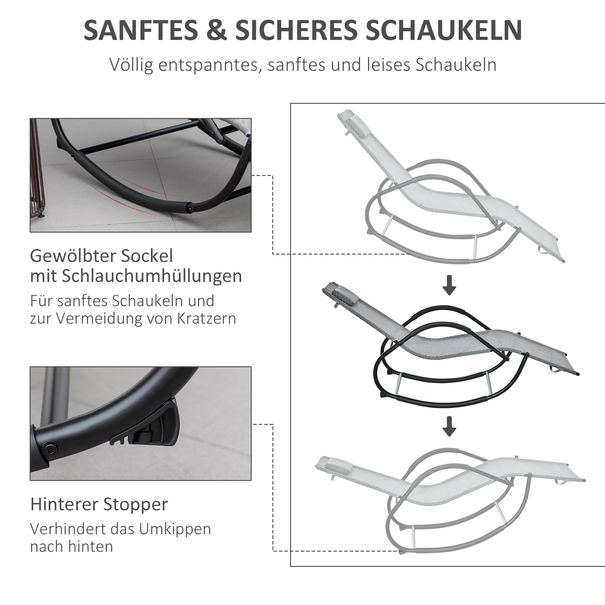 Rocking Chair Rocking Sun Lounger with Headrest Sun Lounger Swing up to 160 kg load Texteline Gray 61 x 160 x 79 cm