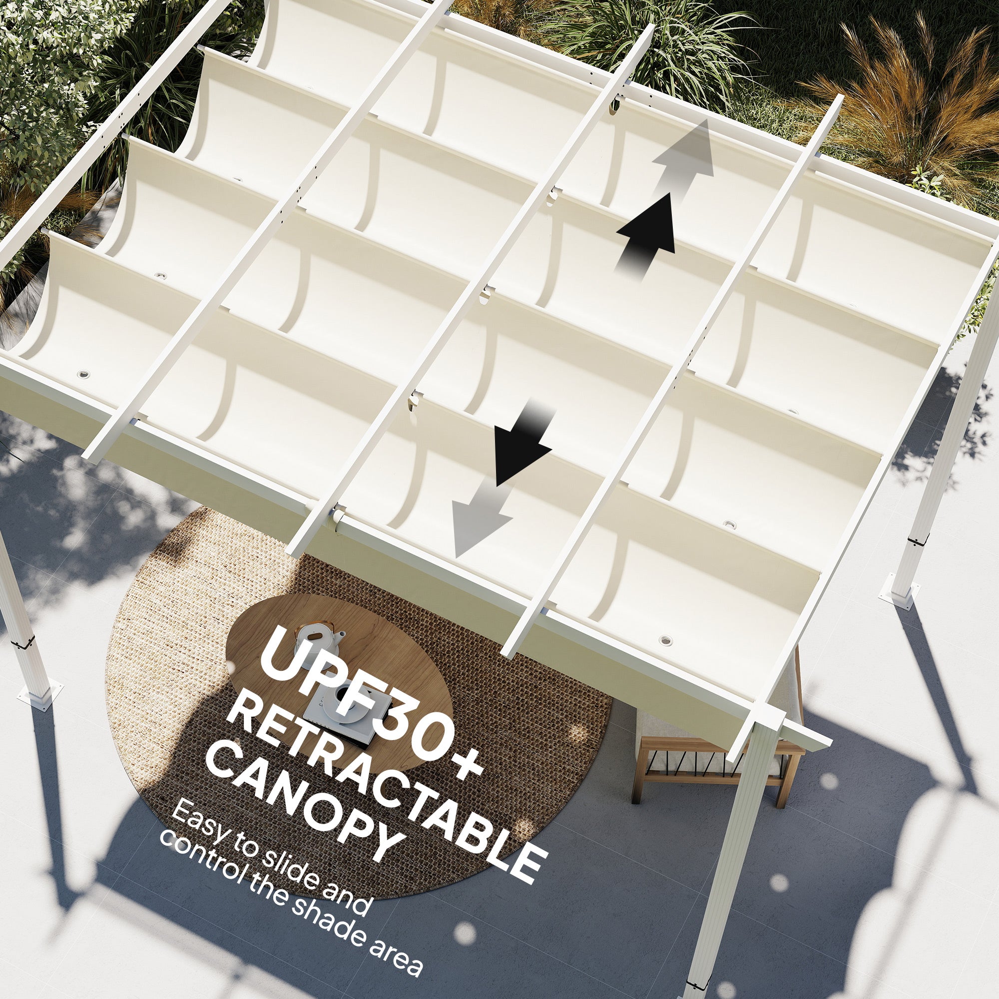 12 ft 10 in x 9 ft 9 in Retractable Roof Pergola, Magnetic Closures, UPF30+ Sun Shade, Freestanding Patio Gazebo with Drainage, Beige