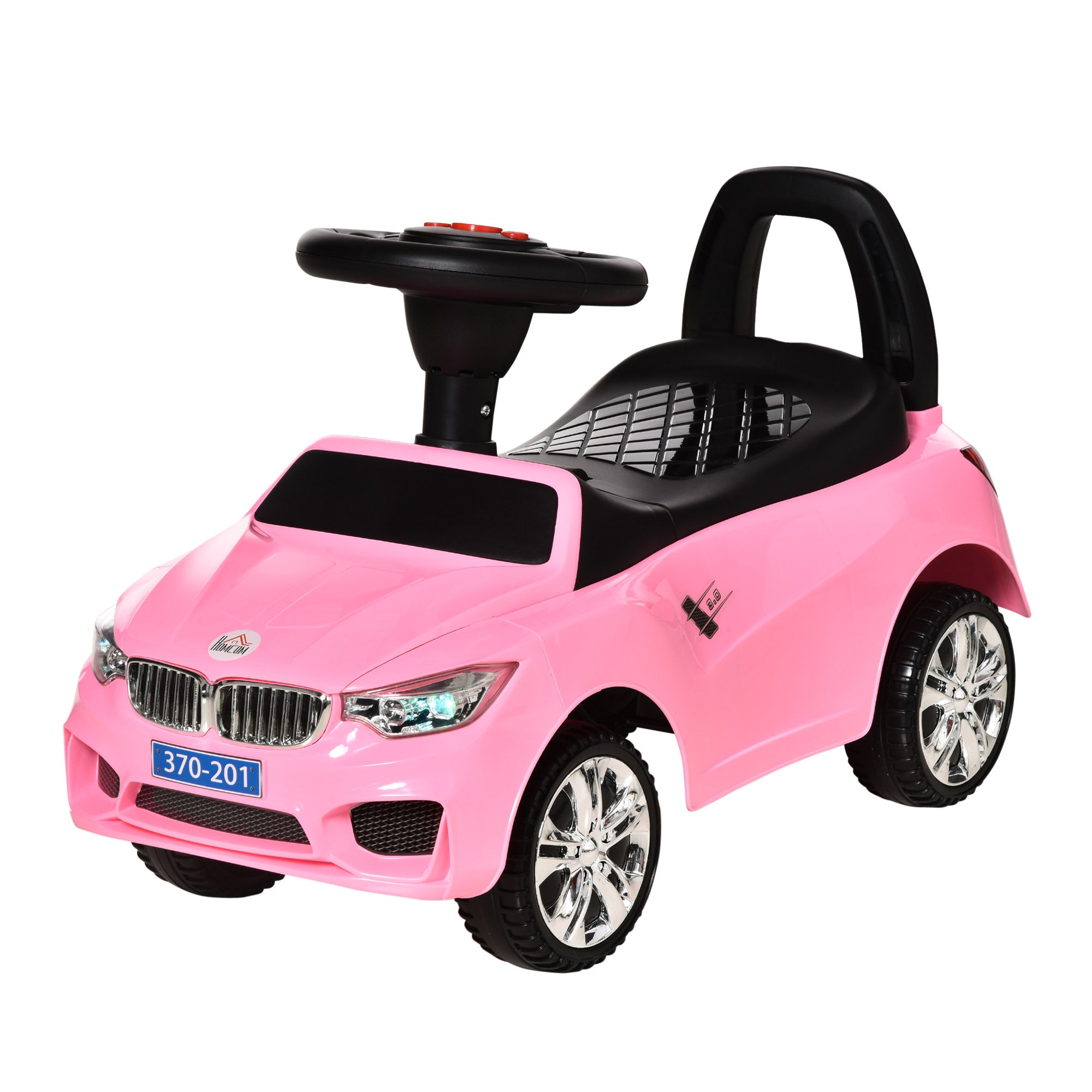 Ride-On Car for Kids 18-36 Months Walker Ride-On with Headlights Music Horn Steering Wheel Storage Space and Push Handle 63.5x28x36 cm Pink