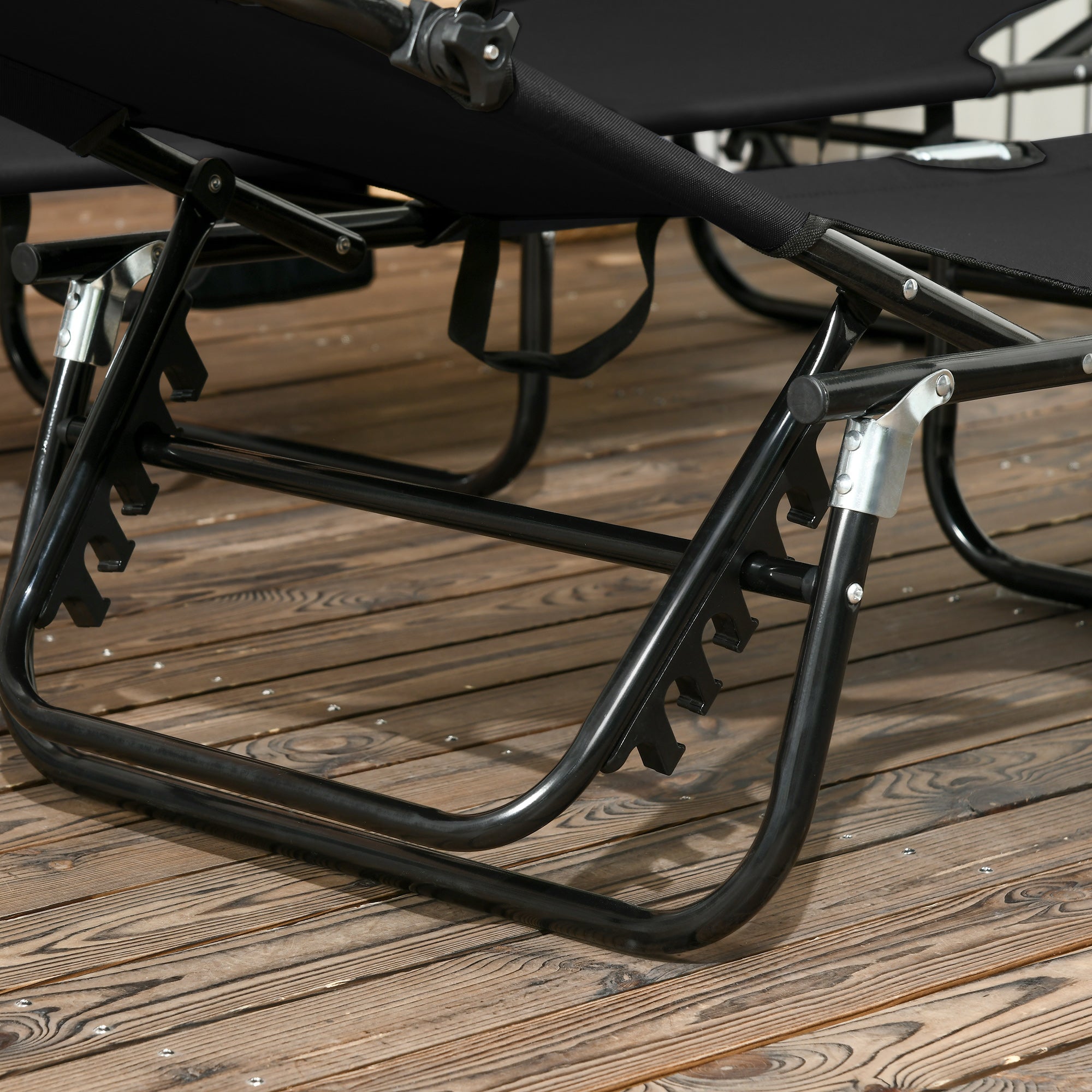 Set of 2 Folding Sun Loungers with Canopy, 5-Position Adjustable Backrest, 265 lb Capacity, Outdoor Pool & Beach — Black