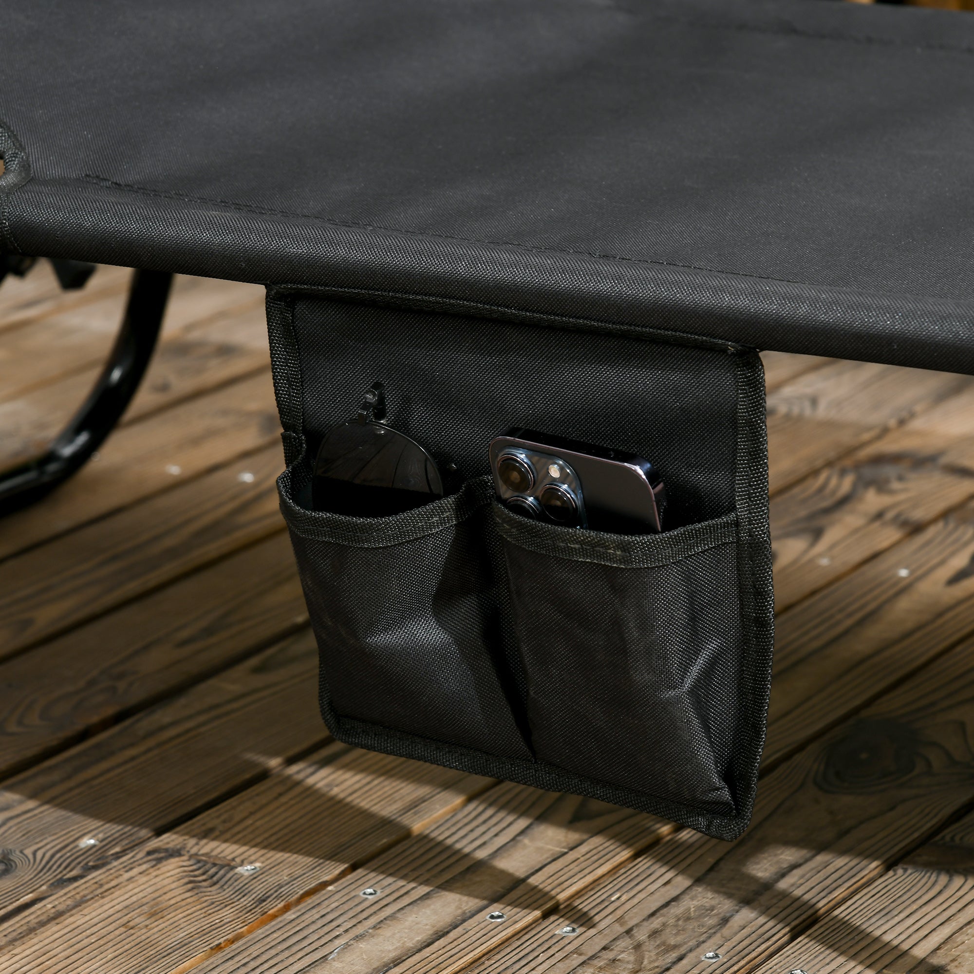 Set of 2 Folding Sun Loungers with Canopy, 5-Position Adjustable Backrest, 265 lb Capacity, Outdoor Pool & Beach — Black