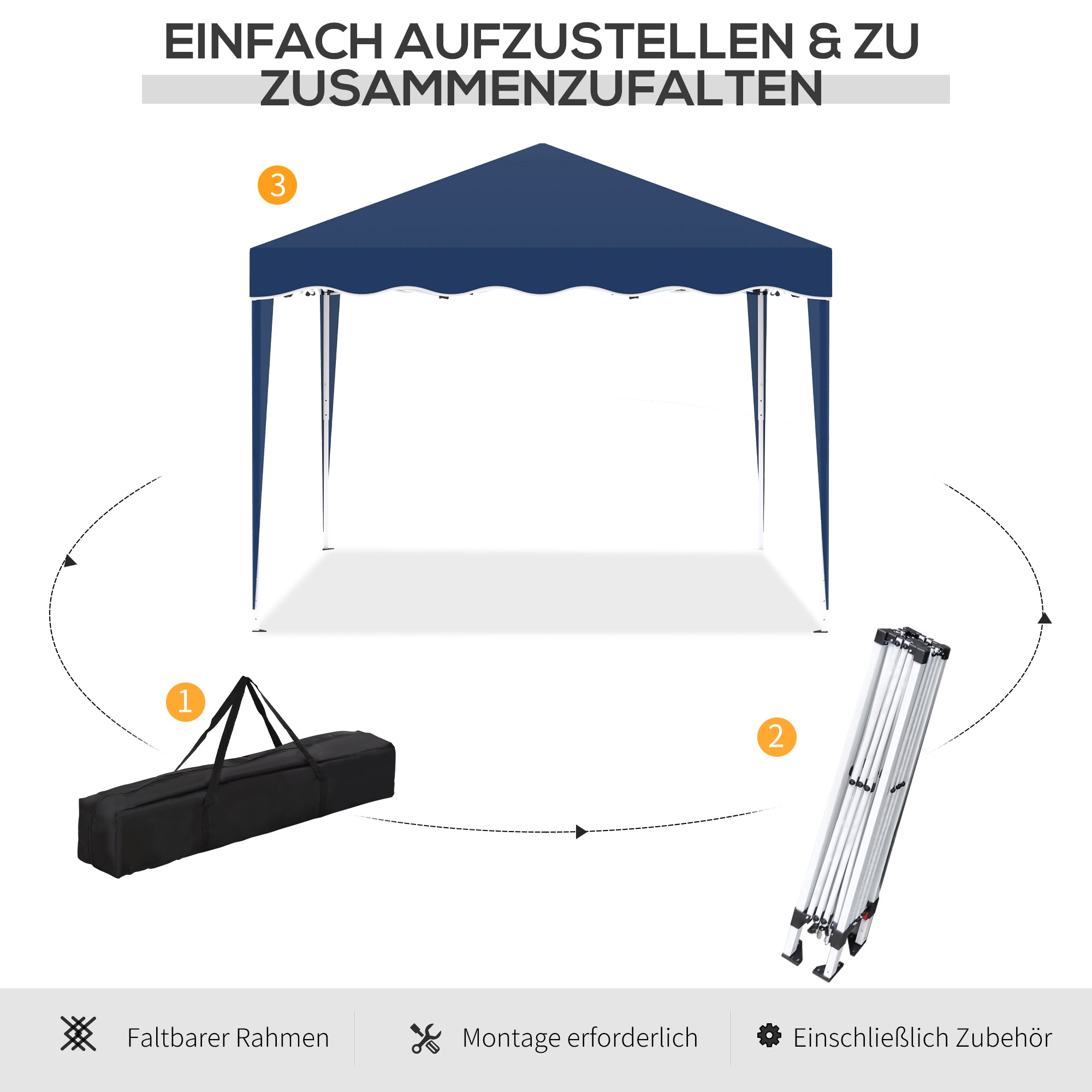 Folding Pavilion Pavilion 3 x 3 m Garden Pavilion Foldable Party Tent Adjustable Height Gazebo with Carrying Bag UV Protection Steel Oxford Blue