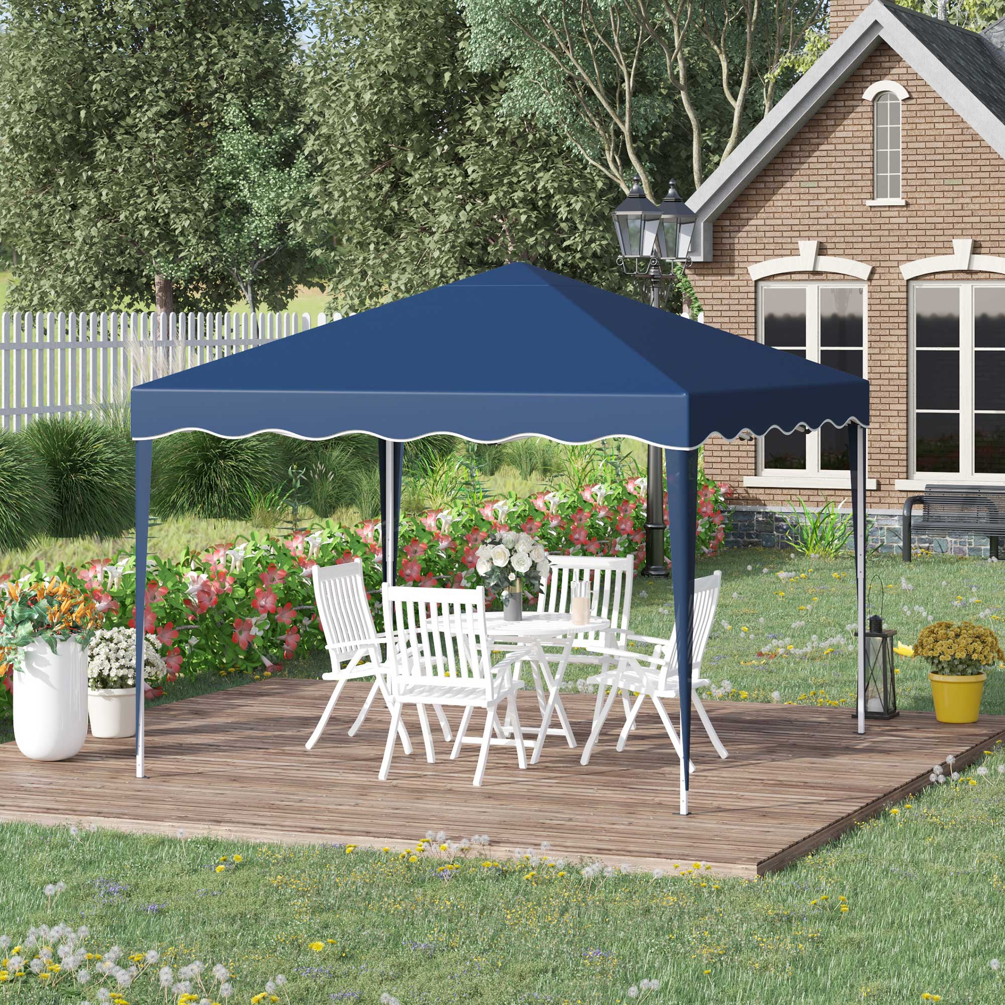 Folding Pavilion Pavilion 3 x 3 m Garden Pavilion Foldable Party Tent Adjustable Height Gazebo with Carrying Bag UV Protection Steel Oxford Blue
