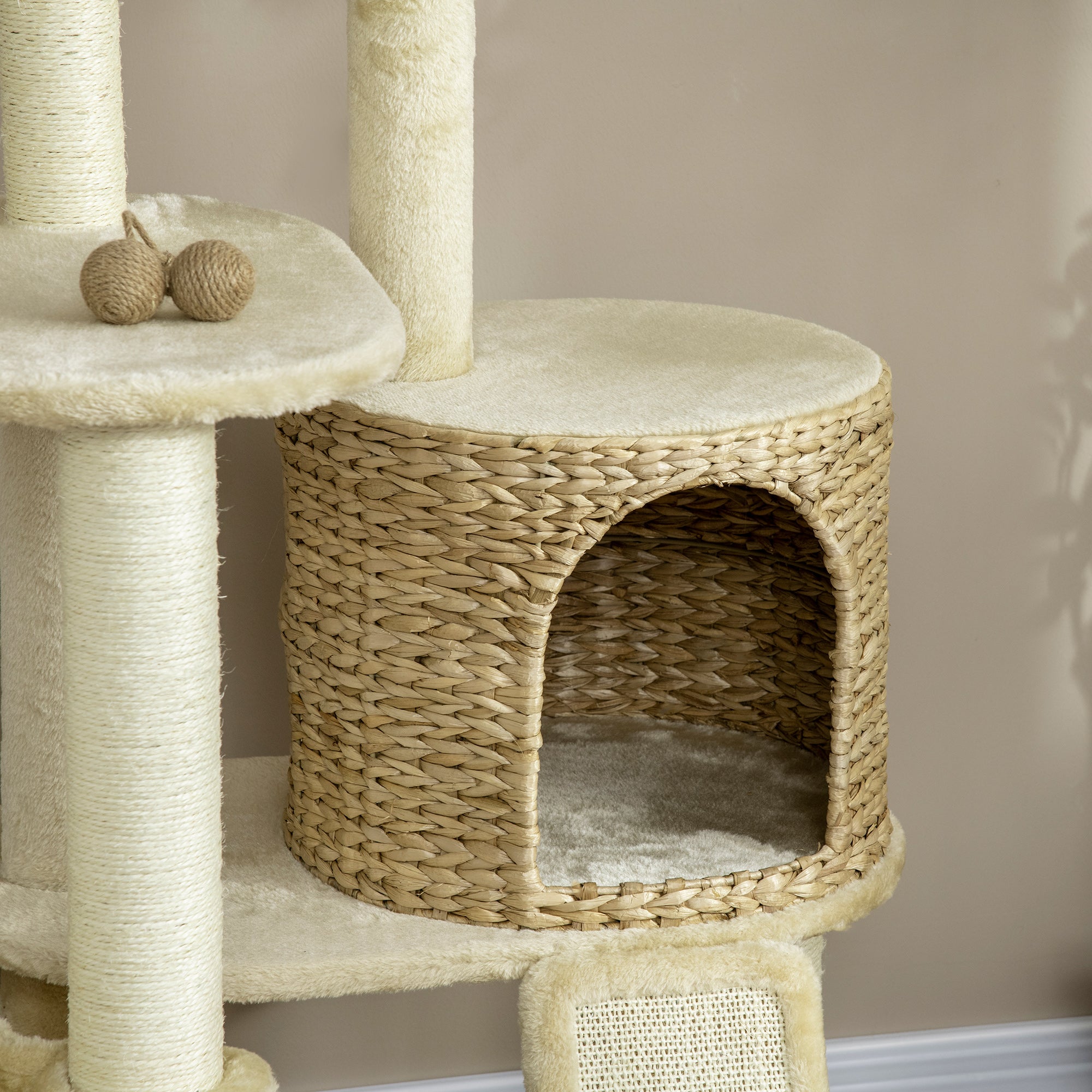 Cat Tree, 150 cm, Cat Tower with Cat House, Climbing Tree with Hammock, Sisal Pole and Ramp, Cat Scratching Tree, Play Tree with Tipping Protection, Plush, Beige