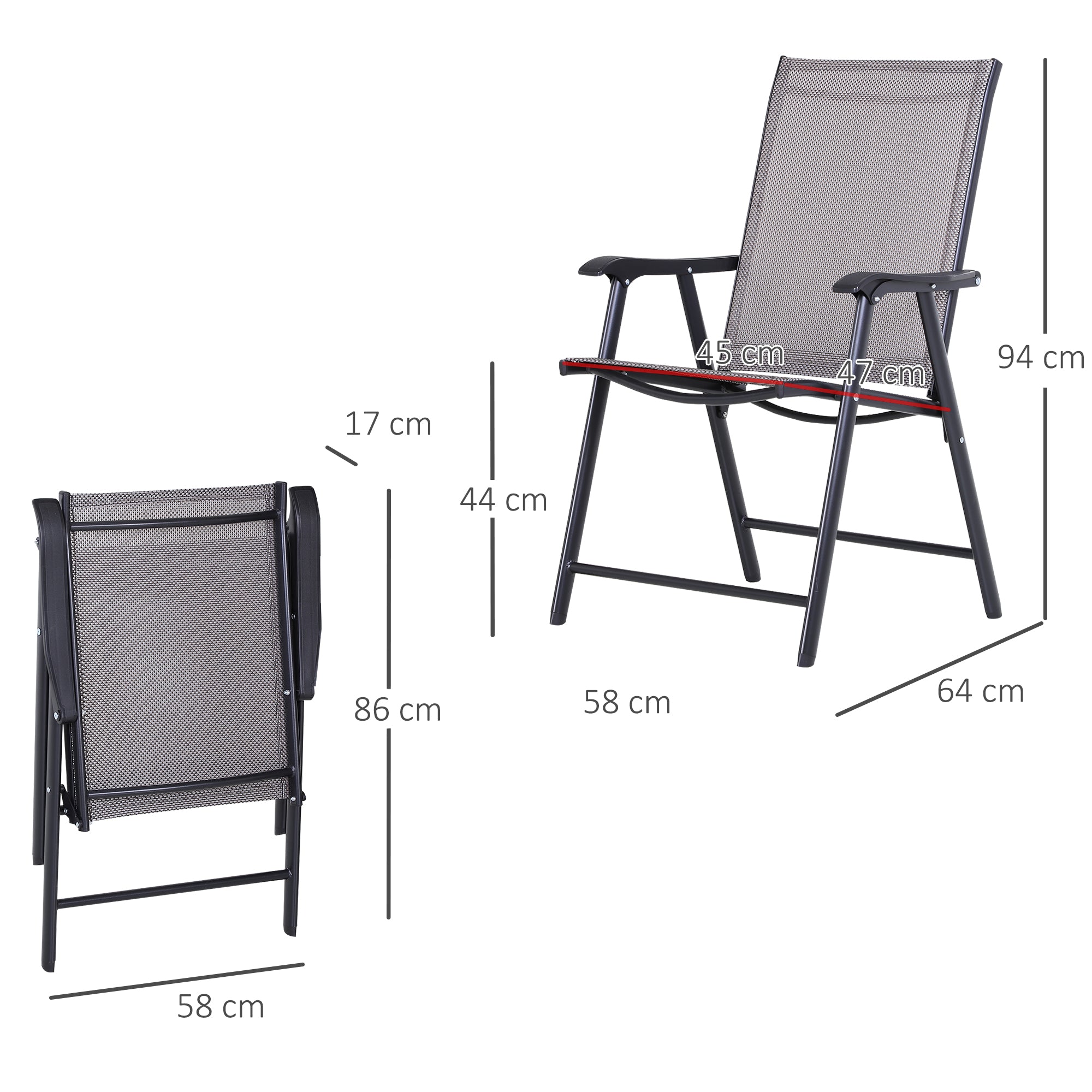 Folding Chair with Armrest 2-Pack Camping Chair Fishing Chair Metal Gray 58 x 64 x 94 cm