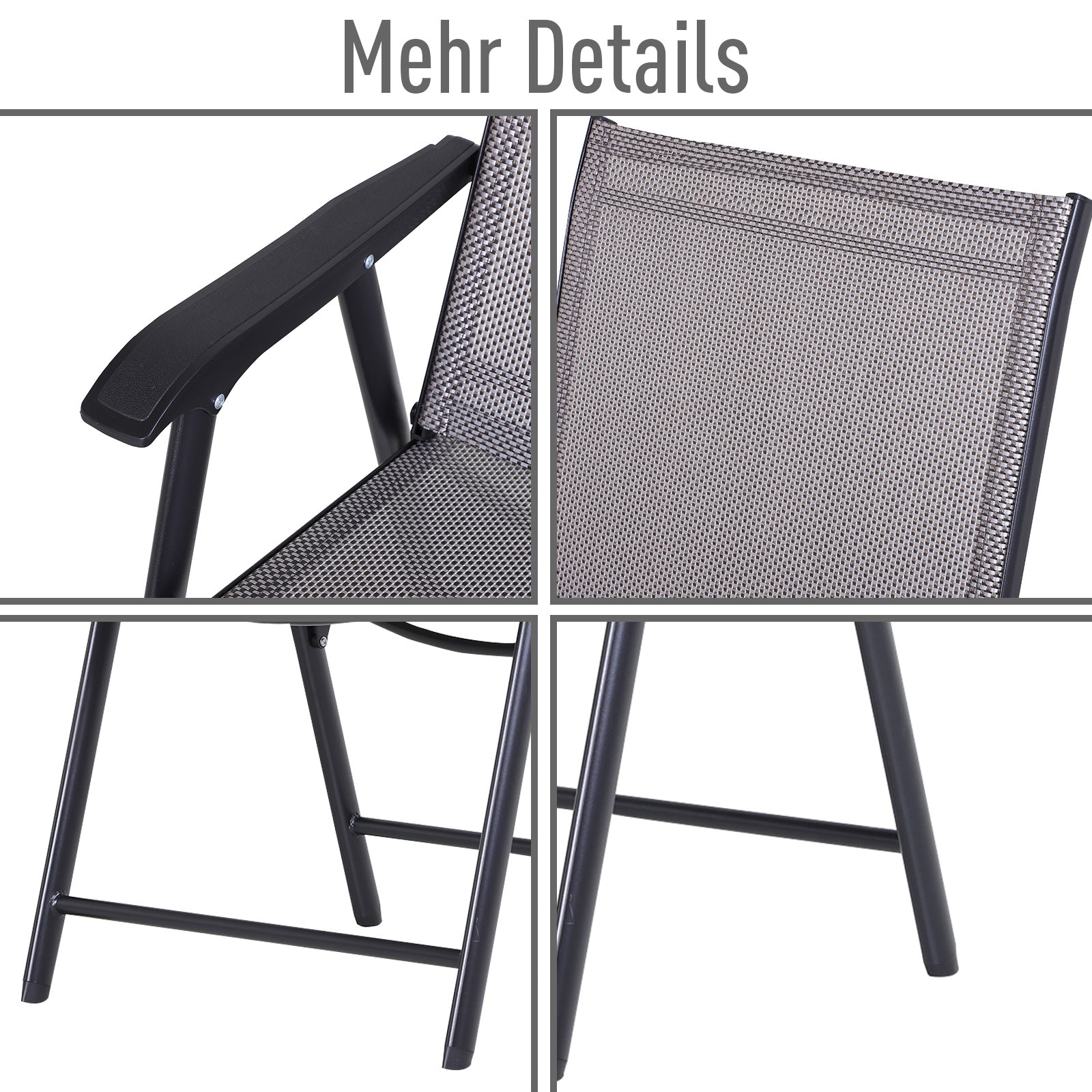 Folding Chair with Armrest 2-Pack Camping Chair Fishing Chair Metal Gray 58 x 64 x 94 cm