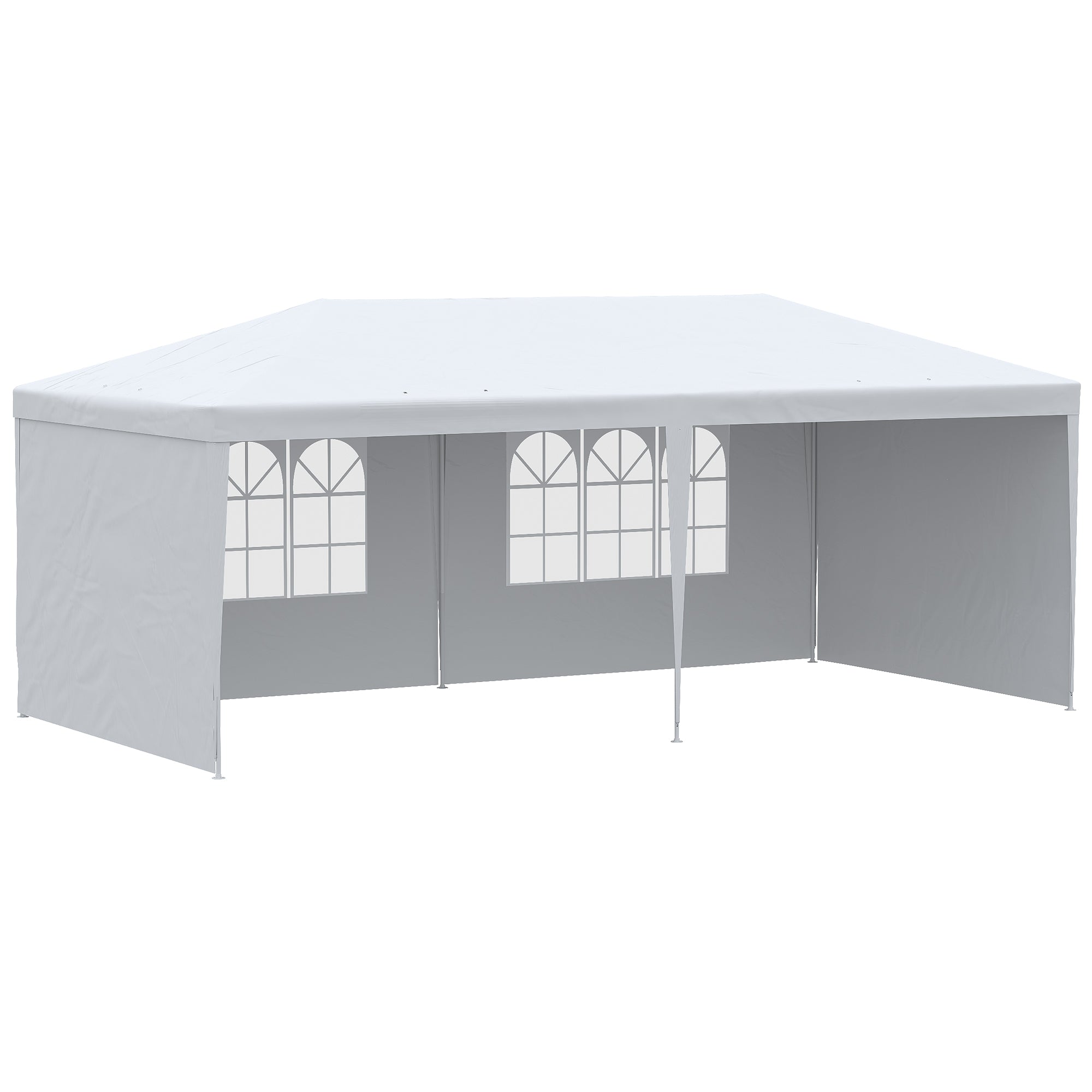 Garden Canopy 6x3 m Pavilion with 4 Removable Side Walls and 2 Transparent Windows Anti-UV Waterproof Gazebo for Outdoor Events with Steel Frame for Parties Weddings White