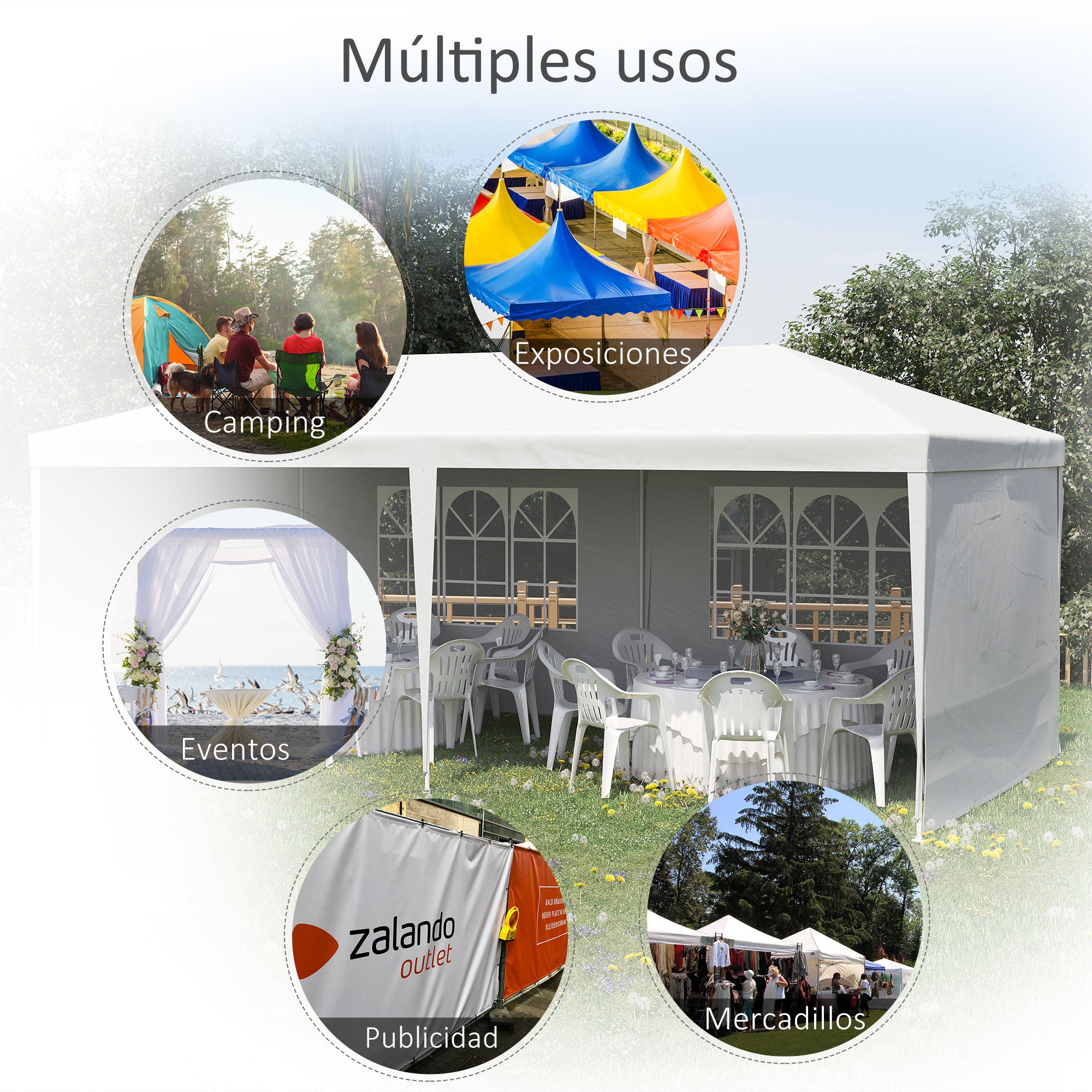 Garden Canopy 6x3 m Pavilion with 4 Removable Side Walls and 2 Transparent Windows Anti-UV Waterproof Gazebo for Outdoor Events with Steel Frame for Parties Weddings White