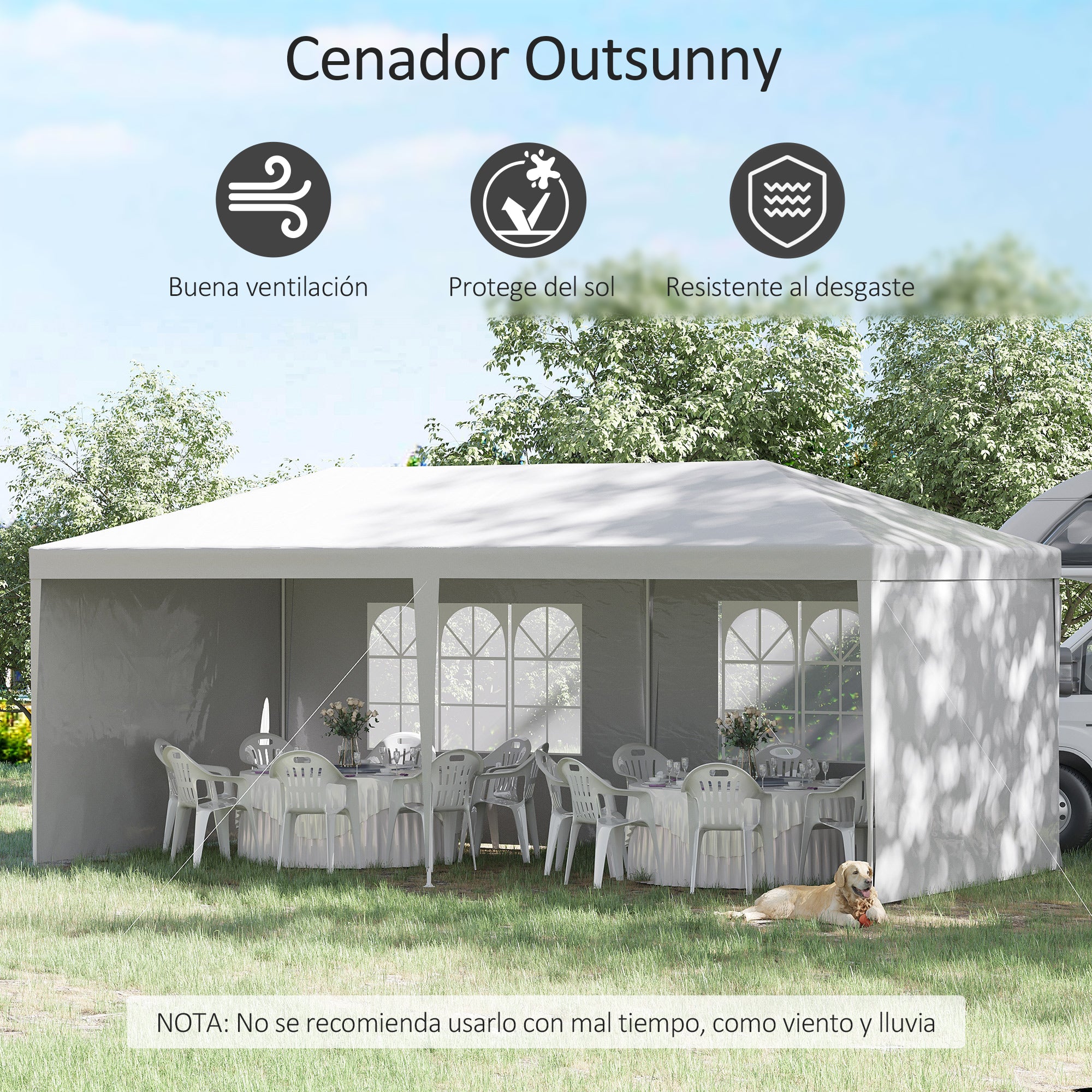 Garden Canopy 6x3 m Pavilion with 4 Removable Side Walls and 2 Transparent Windows Anti-UV Waterproof Gazebo for Outdoor Events with Steel Frame for Parties Weddings White