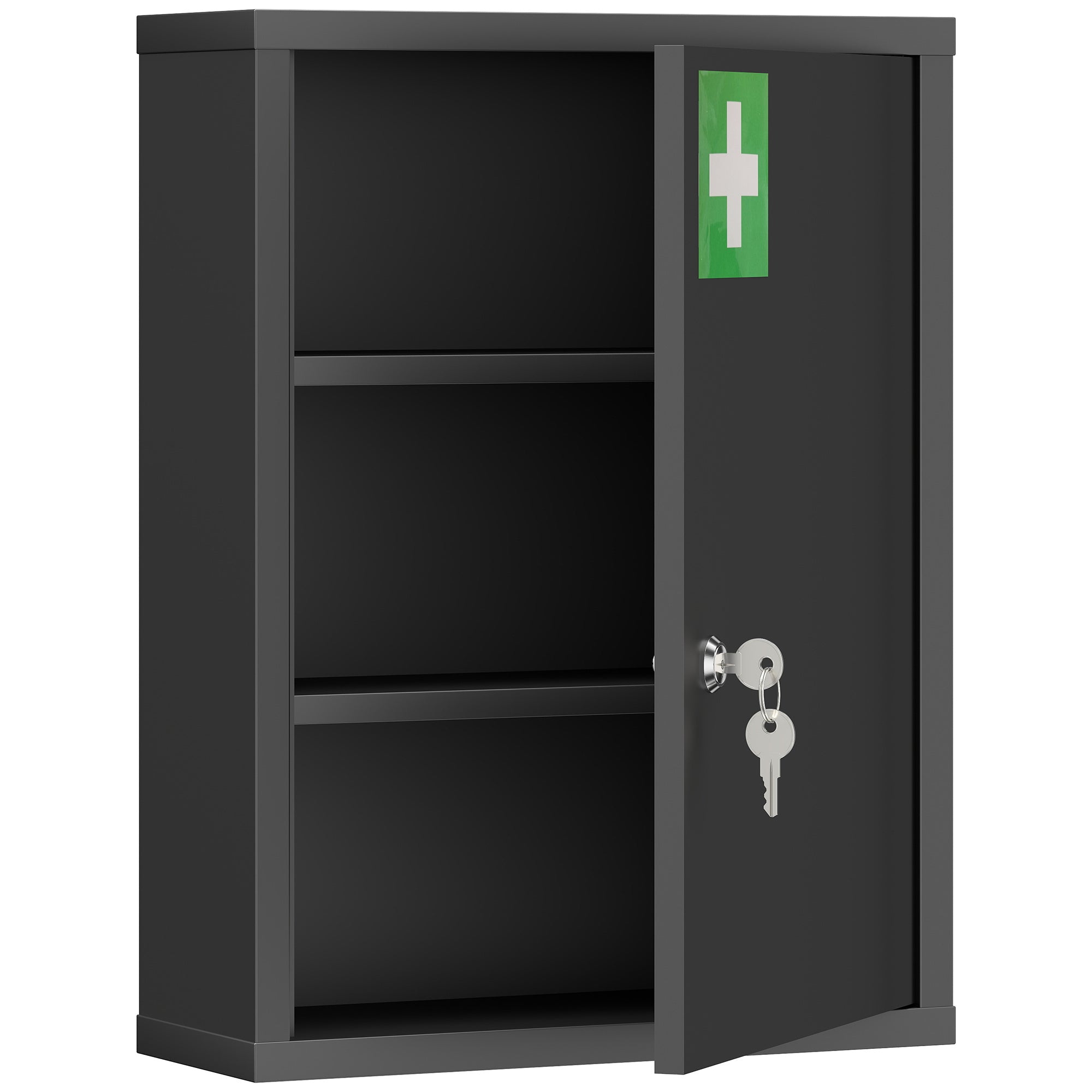 Medicine Cabinet, Pharmacy Cabinet with 3 Compartments, Lockable First Aid Cabinet with 2 Keys, Steel, Black, 15.7 x 5.9 x 21.1 in (40 x 15 x 53.5 cm)