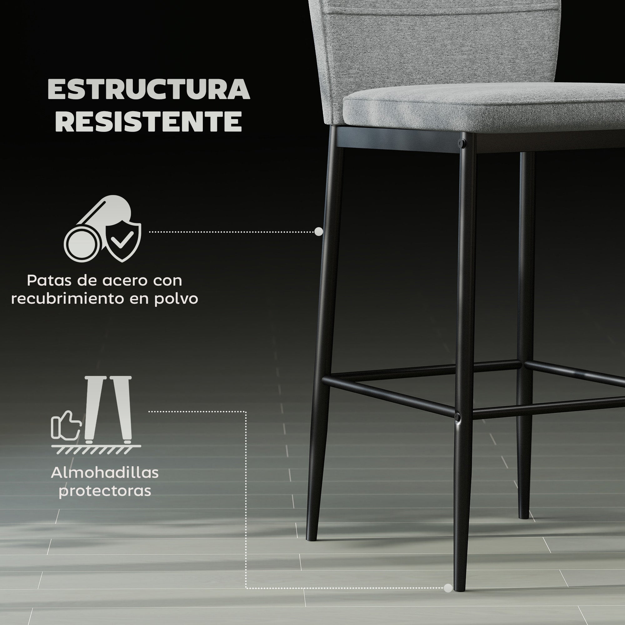 Set of 2 Bar Stools High Kitchen Stools with Backrest and Footrest Upholstered in Velvet Steel Frame Modern High Stools for Dining Counter Gray