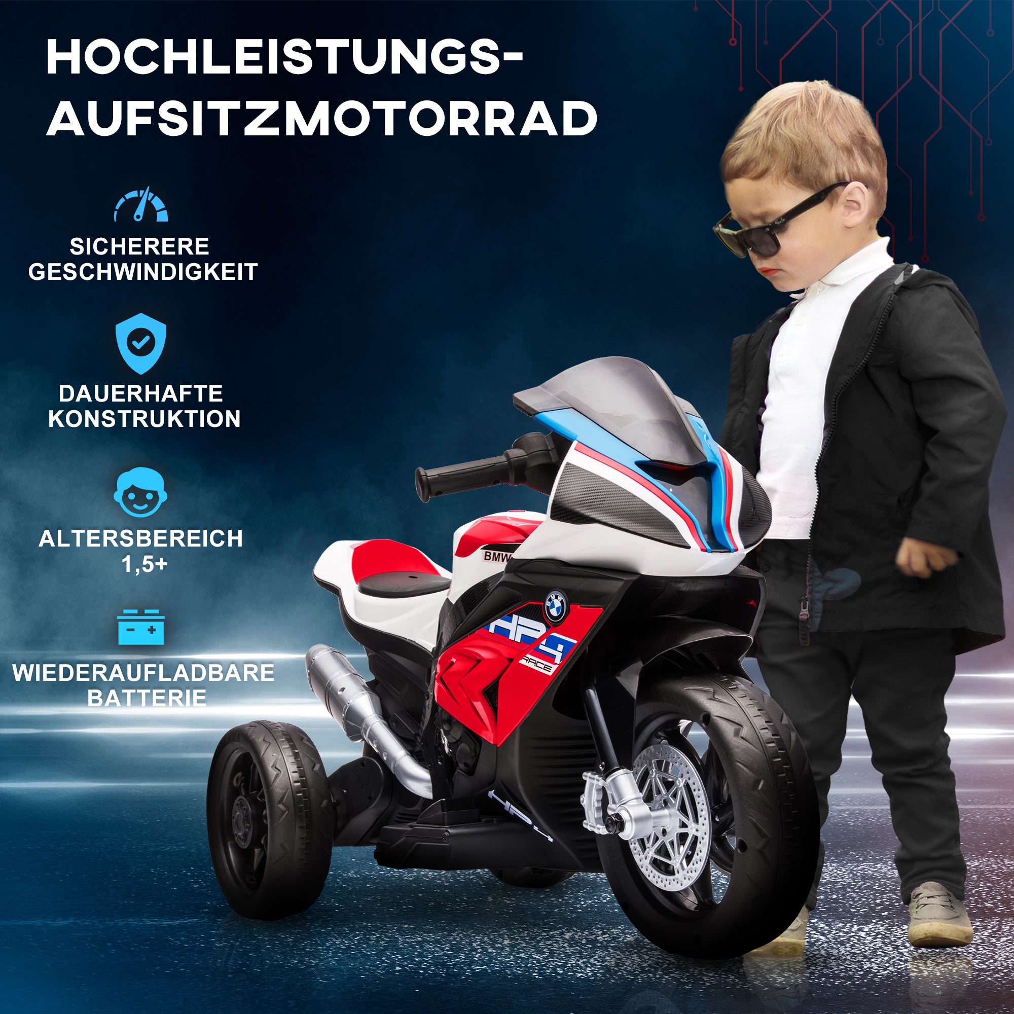 Kids Electric Motorcycle Children's Motorbike 6V Electric Vehicle Electric Tricycle Kids Vehicle with 3 Music Modes 2.5km/h Kids Motorcycle for Children aged 18 months PP Metal Red 82.5 x 42 x 54 cm