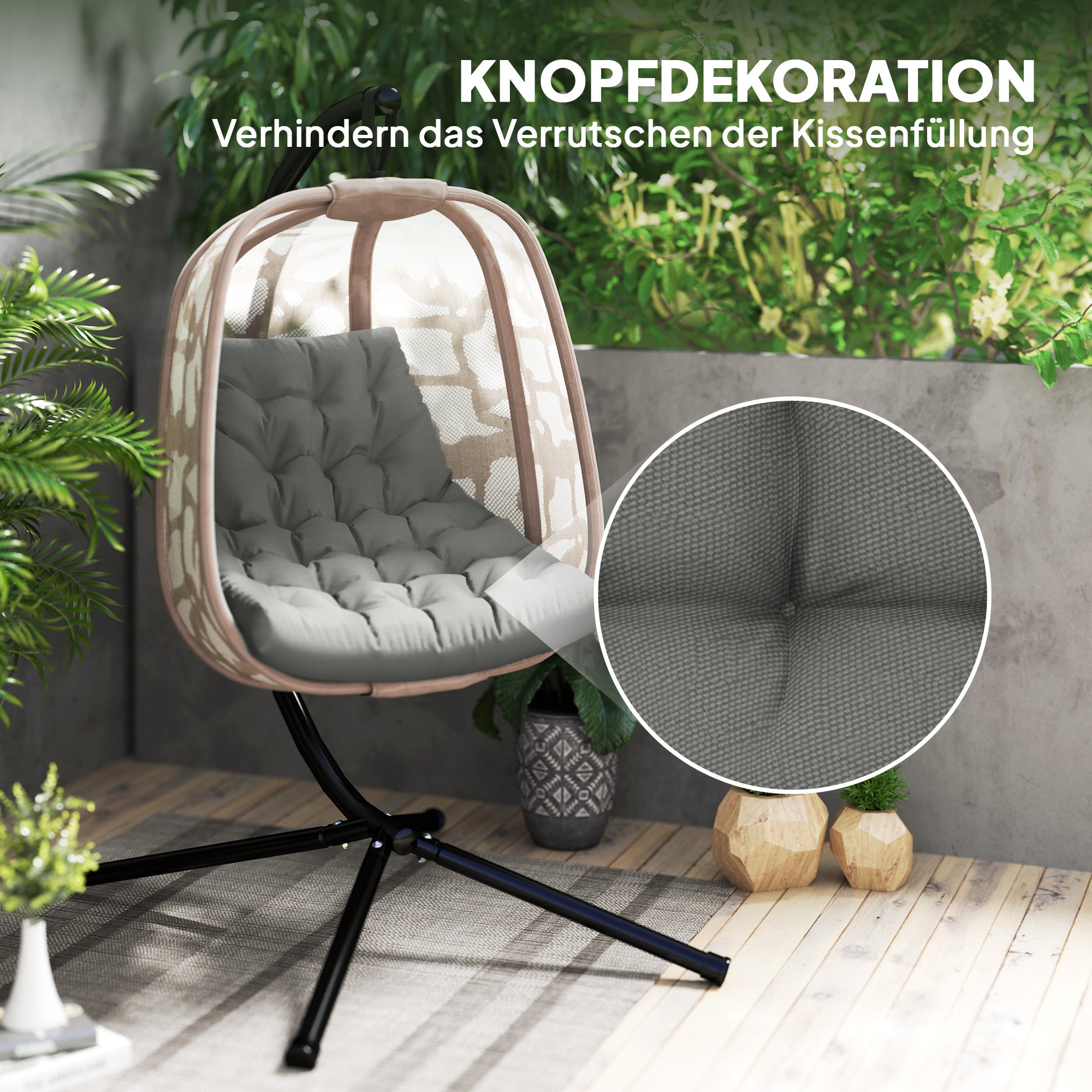 Seat Cushion, 120x100 cm Chair Cushion with Backrest, 8cm Thick Cushion, Water-Resistant Seat Pad for Rocking Chairs and Hanging Baskets, Grey