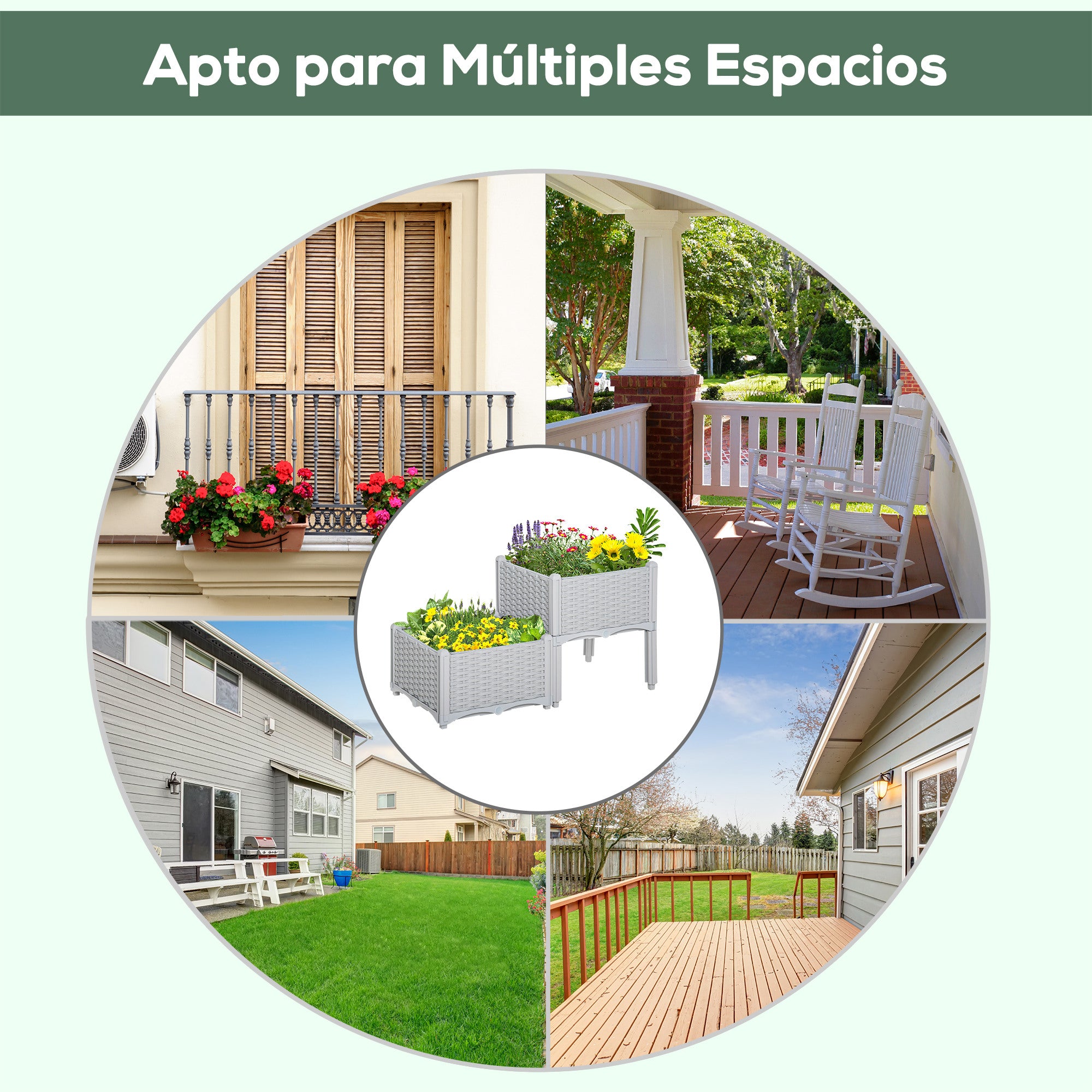 Set of 2 Outdoor Square Planters Imitation Wicker Free Combination Plant Pots for Garden Patio 40x40x26/44 cm Gray