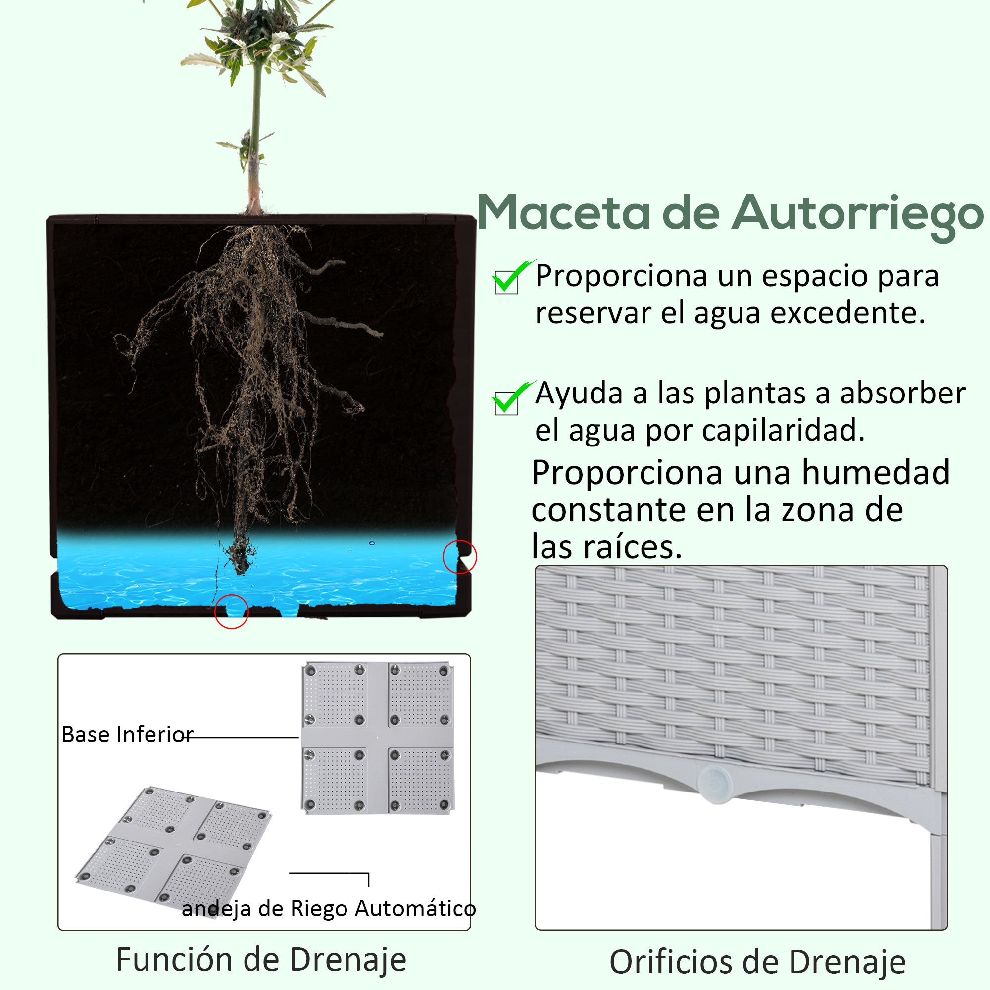 Set of 2 Outdoor Square Planters Imitation Wicker Free Combination Plant Pots for Garden Patio 40x40x26/44 cm Gray