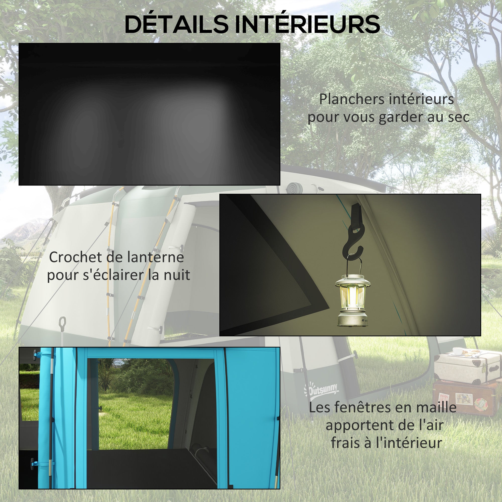 Family Camping Tent for 3-4 People with 2 Bedrooms - 4 Doors and 4 Windows, Carrying Bag, Waterproof, dimensions 460L x 220W x 175H cm