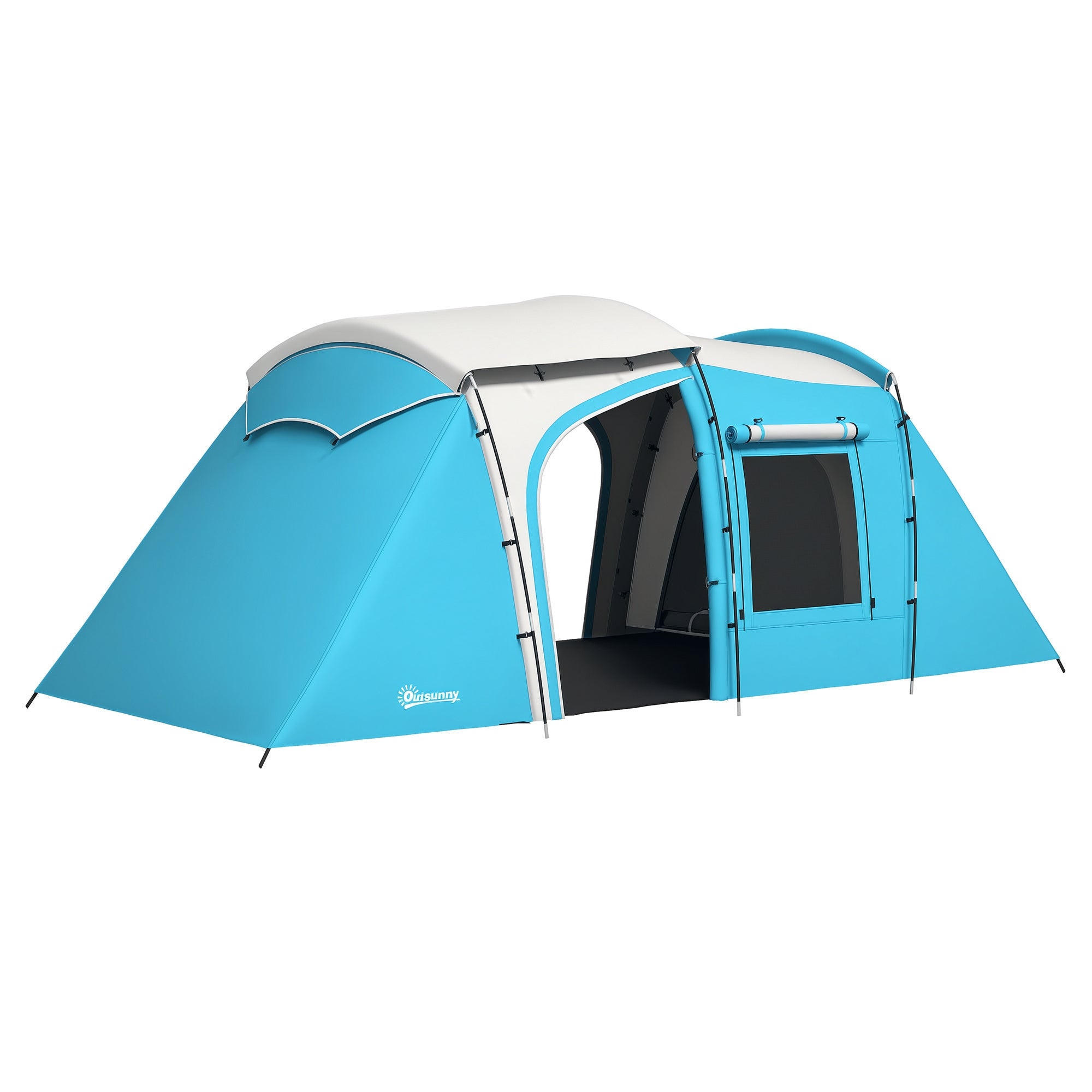 Family Camping Tent for 3-4 People with 2 Bedrooms - 4 Doors and 4 Windows, Carrying Bag, Waterproof, dimensions 460L x 220W x 175H cm