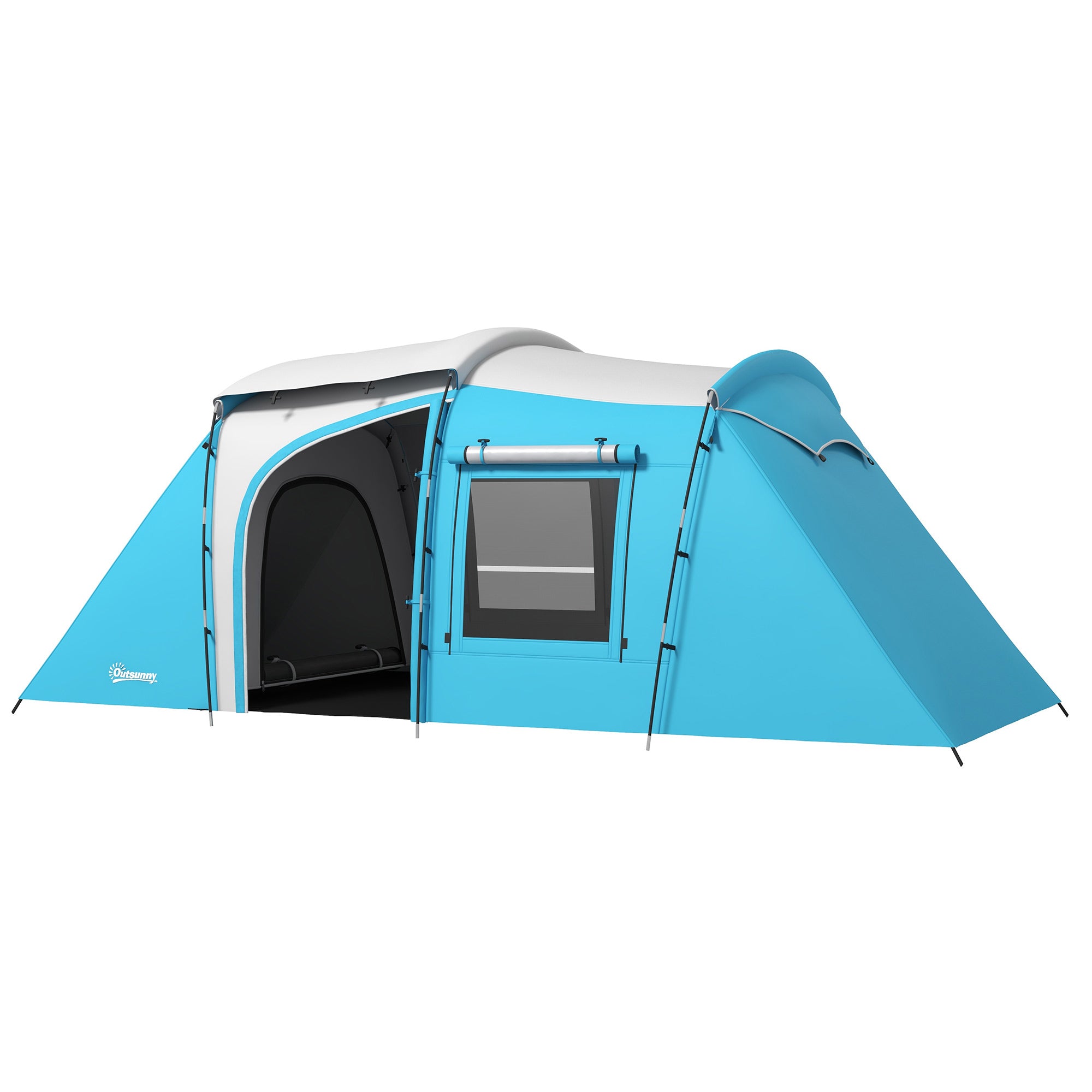 Family Camping Tent for 3-4 People with 2 Bedrooms - 4 Doors and 4 Windows, Carrying Bag, Waterproof, dimensions 460L x 220W x 175H cm