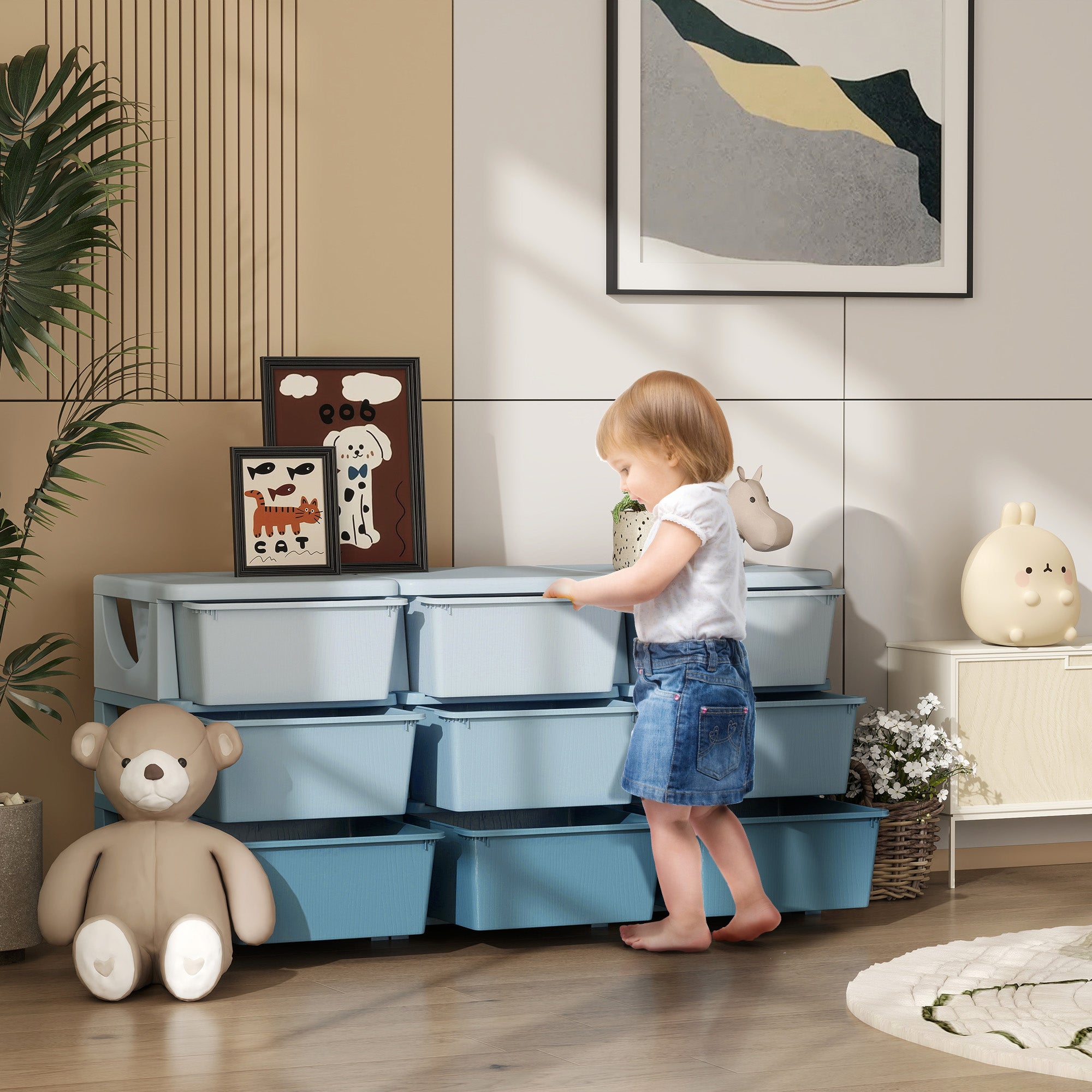 9-Tier Kids Storage Drawer Chest – Toy Organizer & Storage Boxes, Blue, 113 x 37 x 56.5 cm (44.5 x 14.6 x 22.2 in) – For Ages 3–6