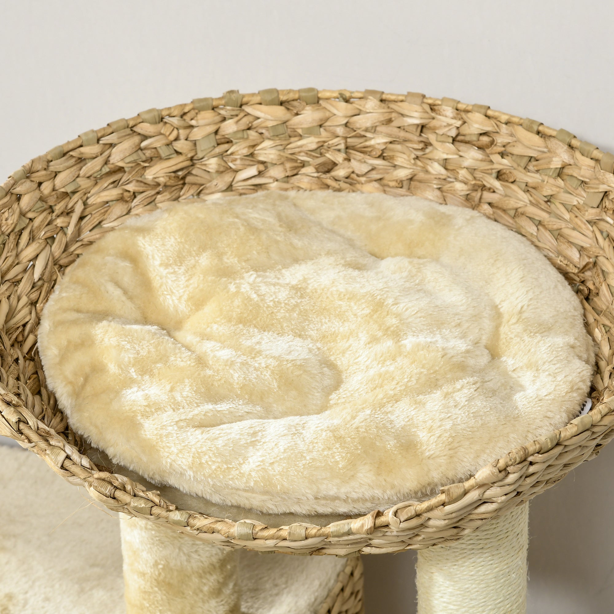 Cat Scratching Post 98 cm Cat Tree with 2 Lounging Areas, Climbing Tree Toy Ball, Scratching Posts, Cat Furniture with Cat Cave for Cats up to 6 kg, Water Hyacinth, Sisal, Beige