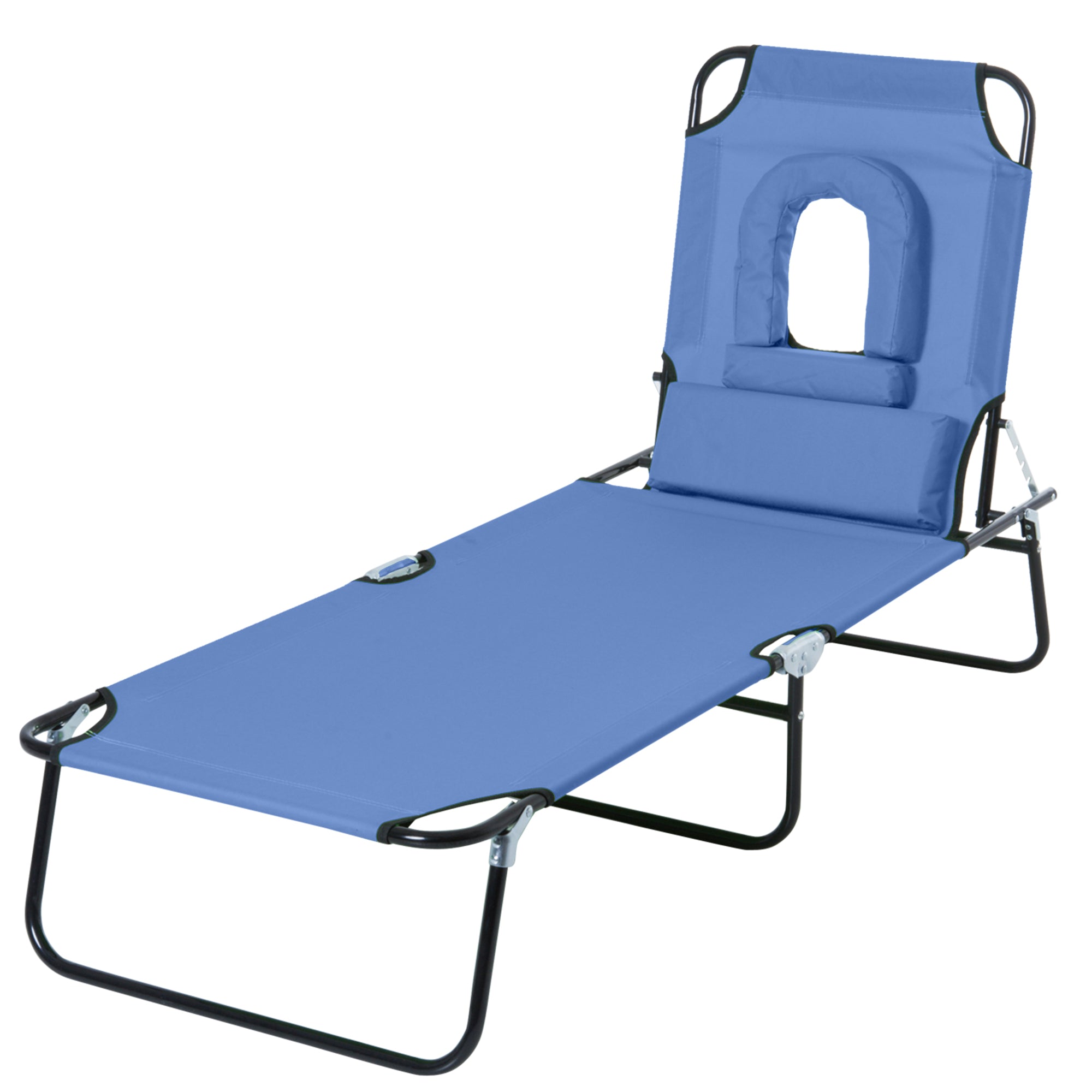 Folding Sun Lounger Reclining 4 Positions Chaise Longue 3 Cushions Included Blue