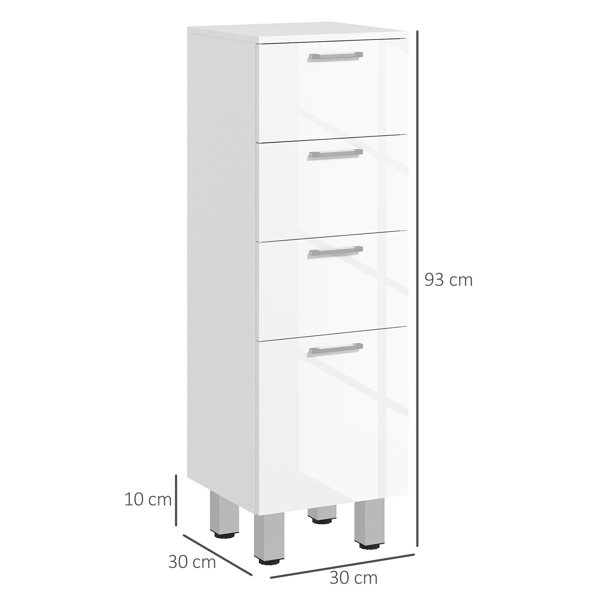 Bathroom Cabinet Niche Cabinet Slim with 3 Drawers, Adjustable Shelf Toilet Cabinet Bathroom Cabinet Side Cabinet for Bathroom, Small Spaces, 30 x 30 x 93 cm White
