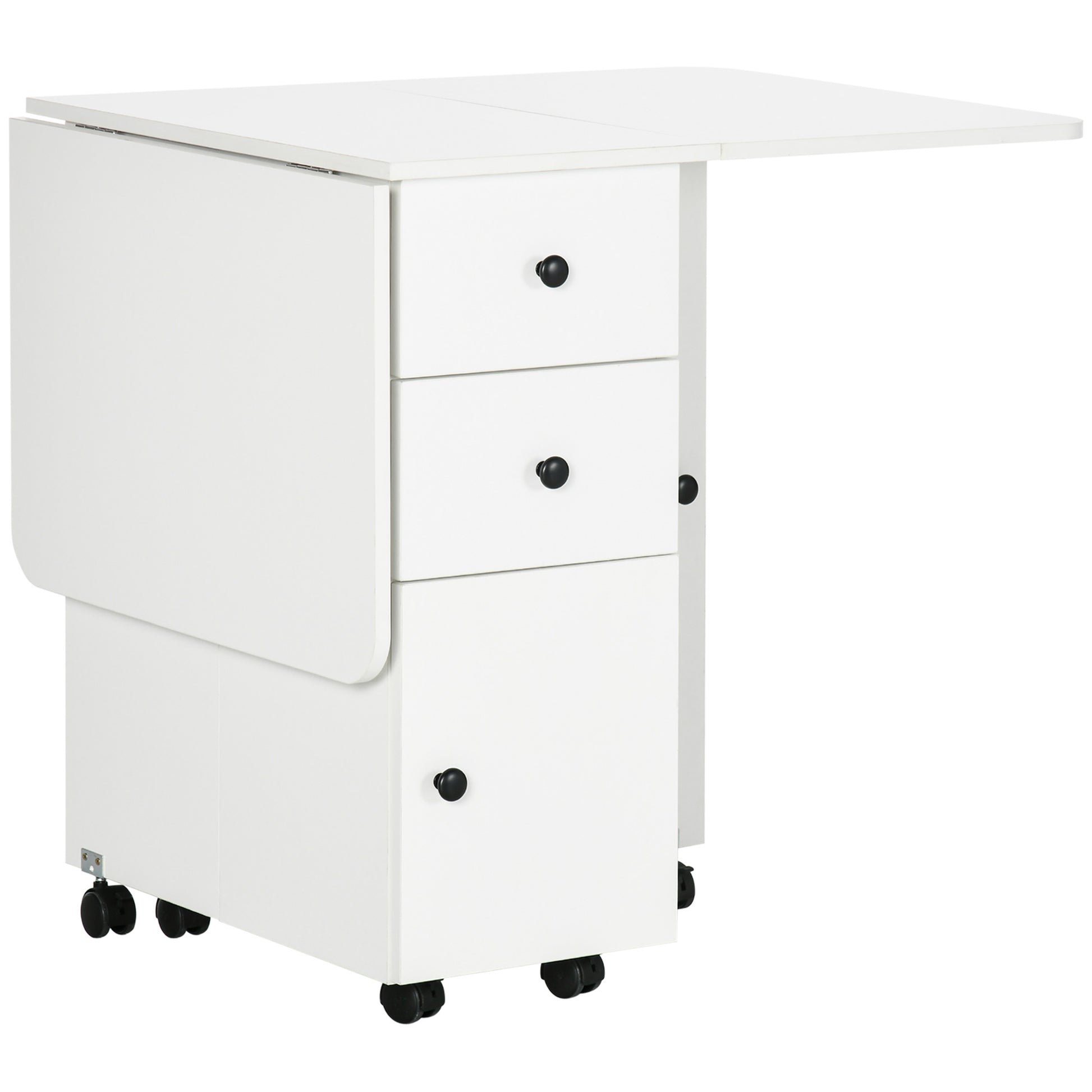 Folding Dining Table Kitchen Table with Wheels, Foldable Wings, Drawers, and Cabinet for 4-6 People 120x60x76.5 cm White