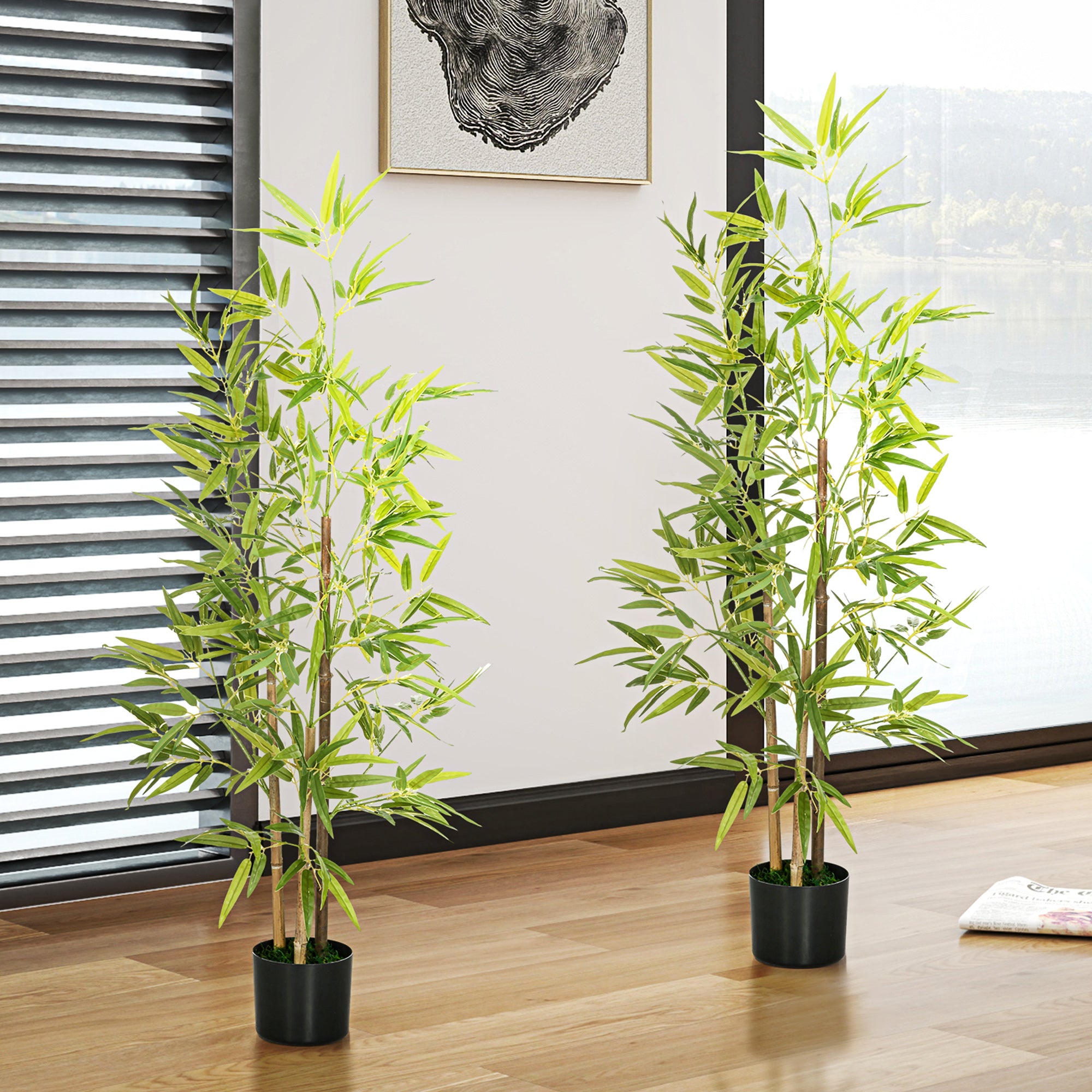 Set of 2 Artificial Bamboo Plants Large 120 cm Artificial Plant, Artificial Plants in Pot, Artificial Bamboo Plant Realistic with Faux Moss for Living Room Bedroom Office Garden Gift