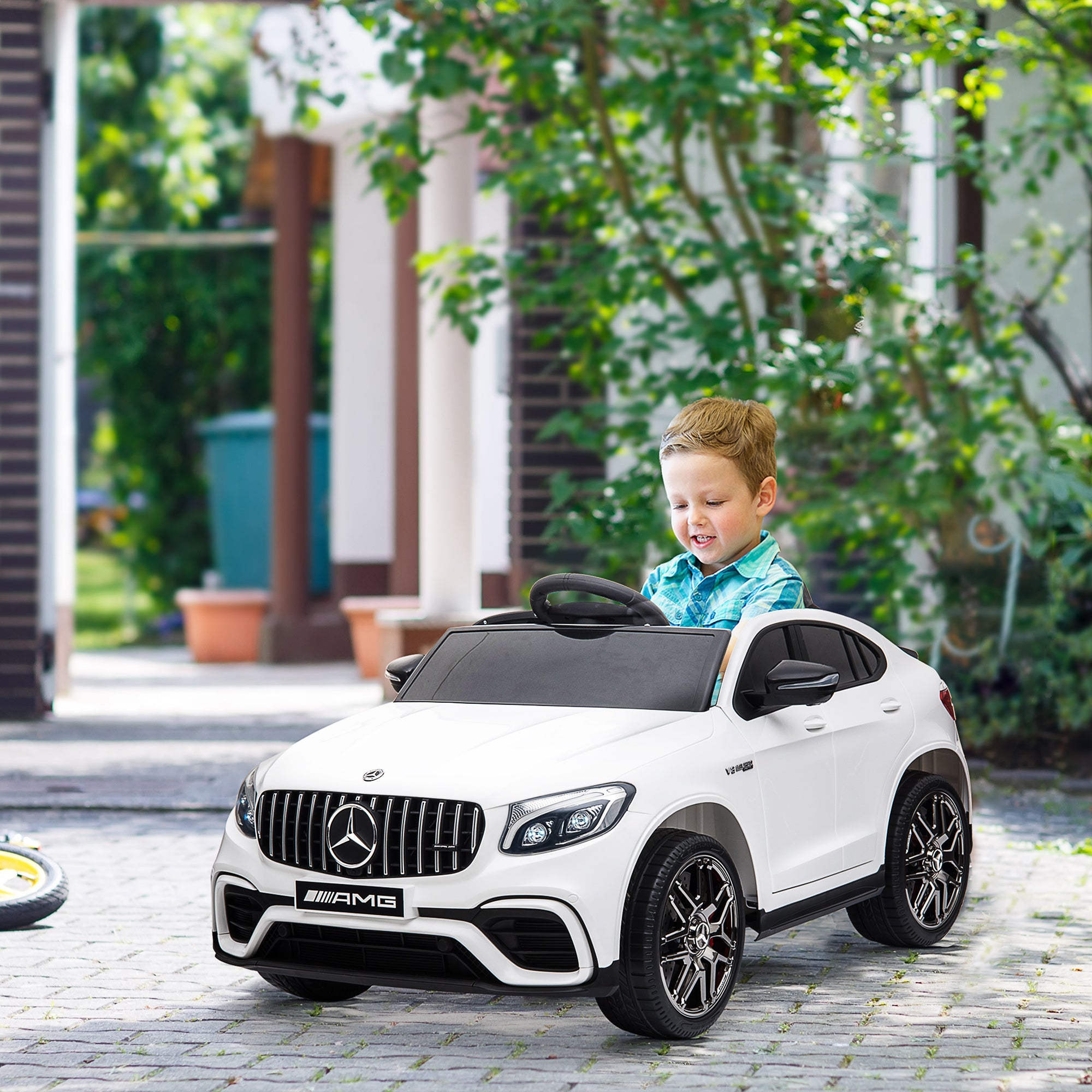 Children's Vehicle 12V Mercedes-Benz AMG GLC63S COUPE Licensed Electric Car with Remote Control Safety Belt 2 x 35W Motors MP337-60 Months White 115 x 70 x 55 cm