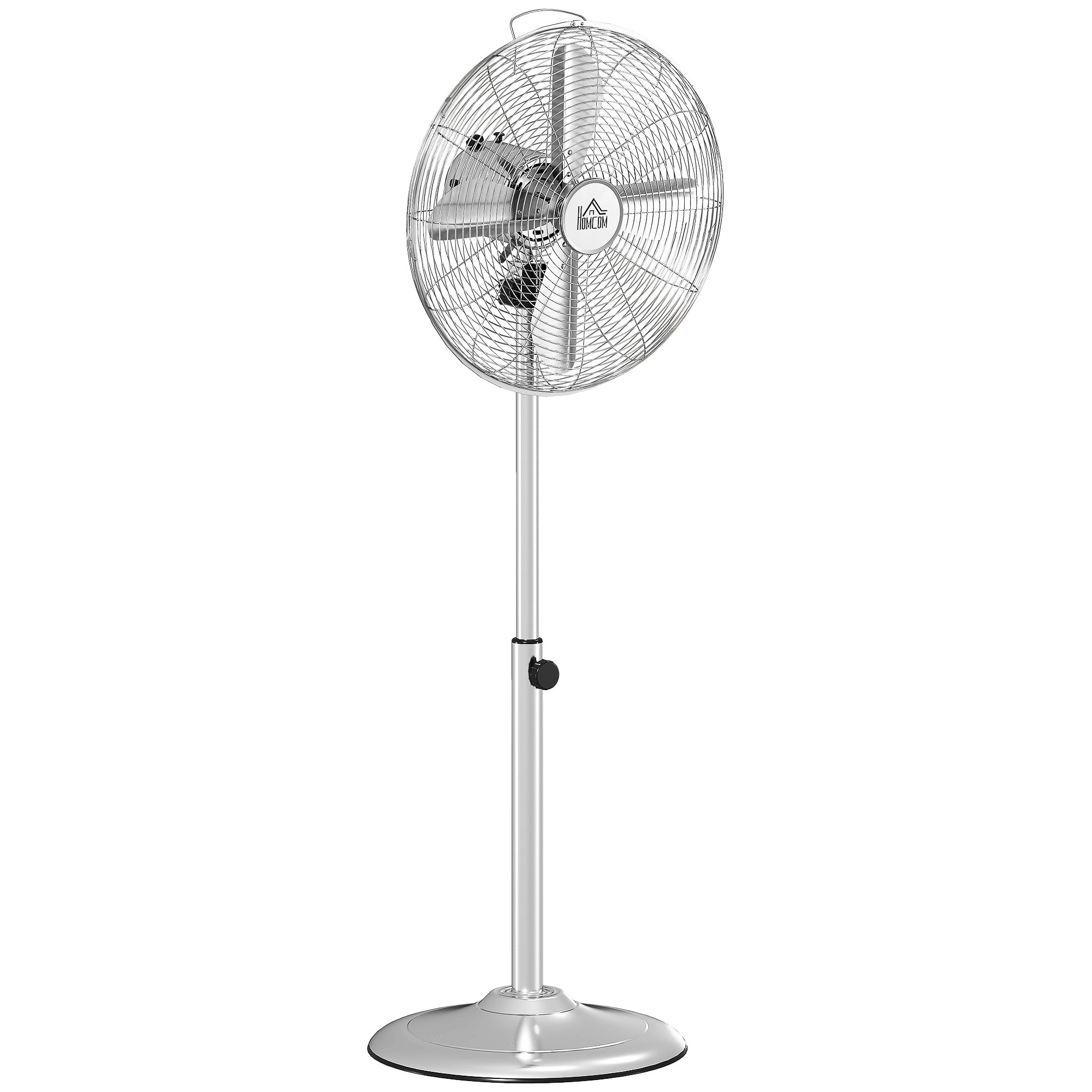 120 cm Stand Fan, Fan, Adjustable Height Fan, 3 Speeds, Adjustable Tilt Angle, Steel, Silver