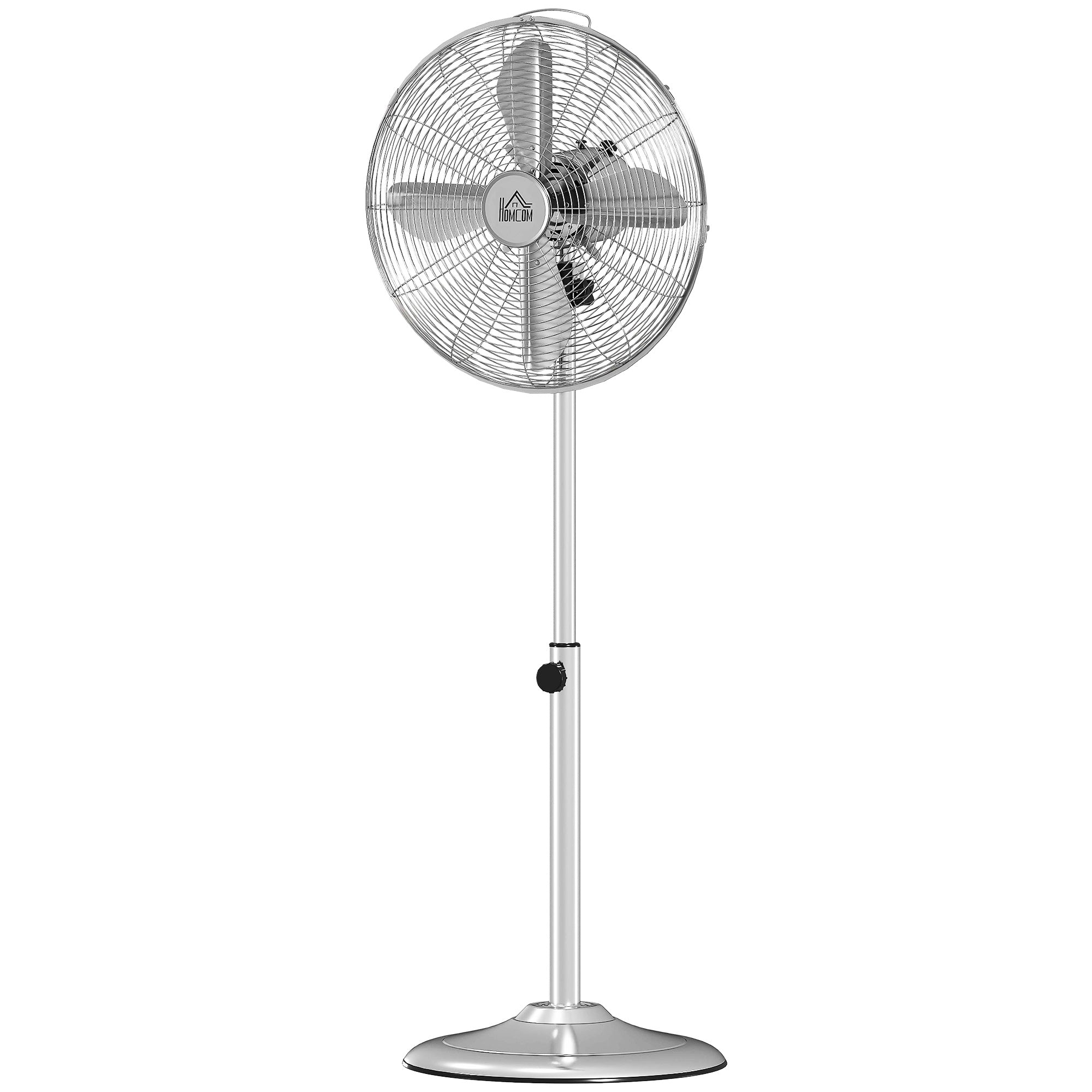 120 cm Stand Fan, Fan, Adjustable Height Fan, 3 Speeds, Adjustable Tilt Angle, Steel, Silver
