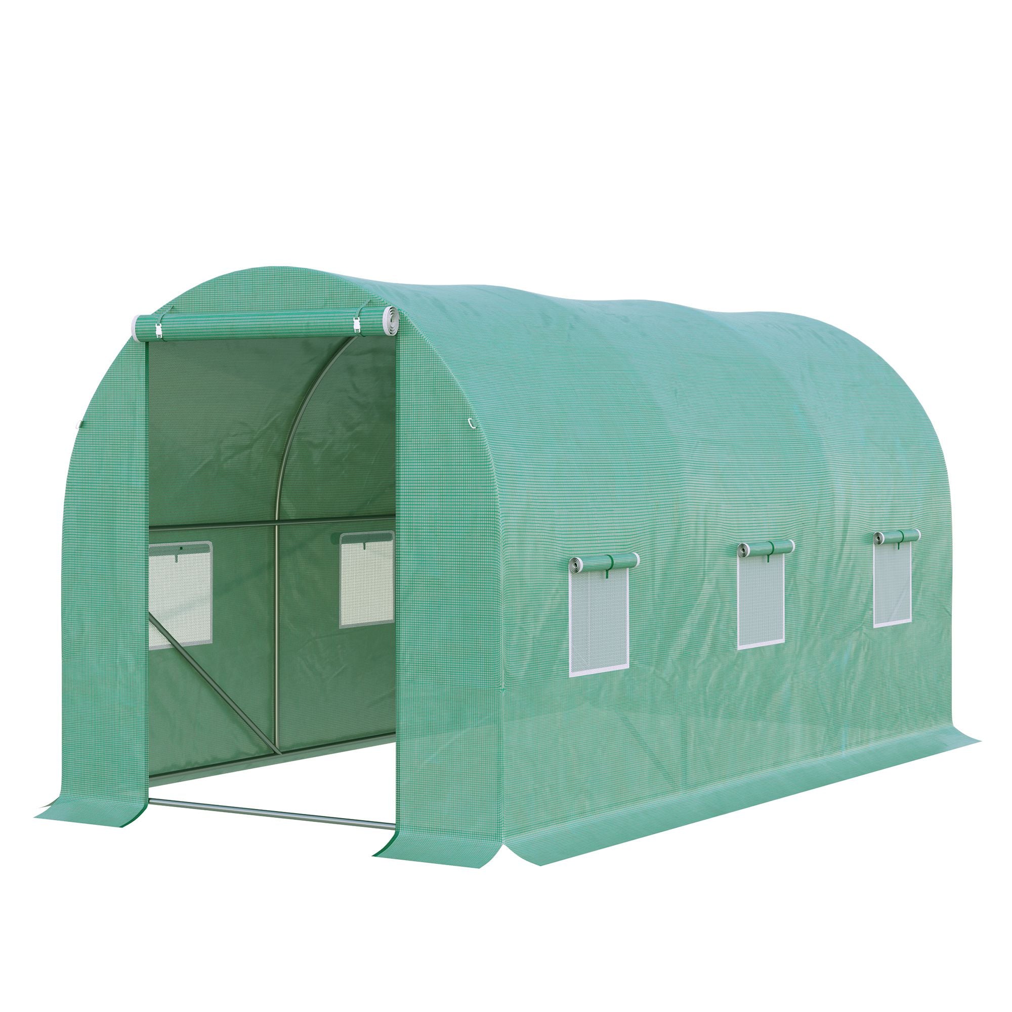 Greenhouse 395x195x190cm Foil Greenhouse Tomato House with Door, 6 Windows, Foil Tunnel made of galvanized steel, PE, stable greenhouse planting tunnel, including ground anchors & ropes