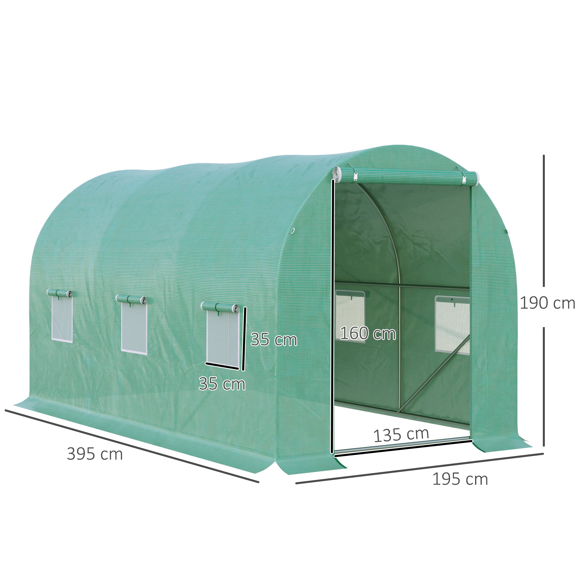 Greenhouse 395x195x190cm Foil Greenhouse Tomato House with Door, 6 Windows, Foil Tunnel made of galvanized steel, PE, stable greenhouse planting tunnel, including ground anchors & ropes