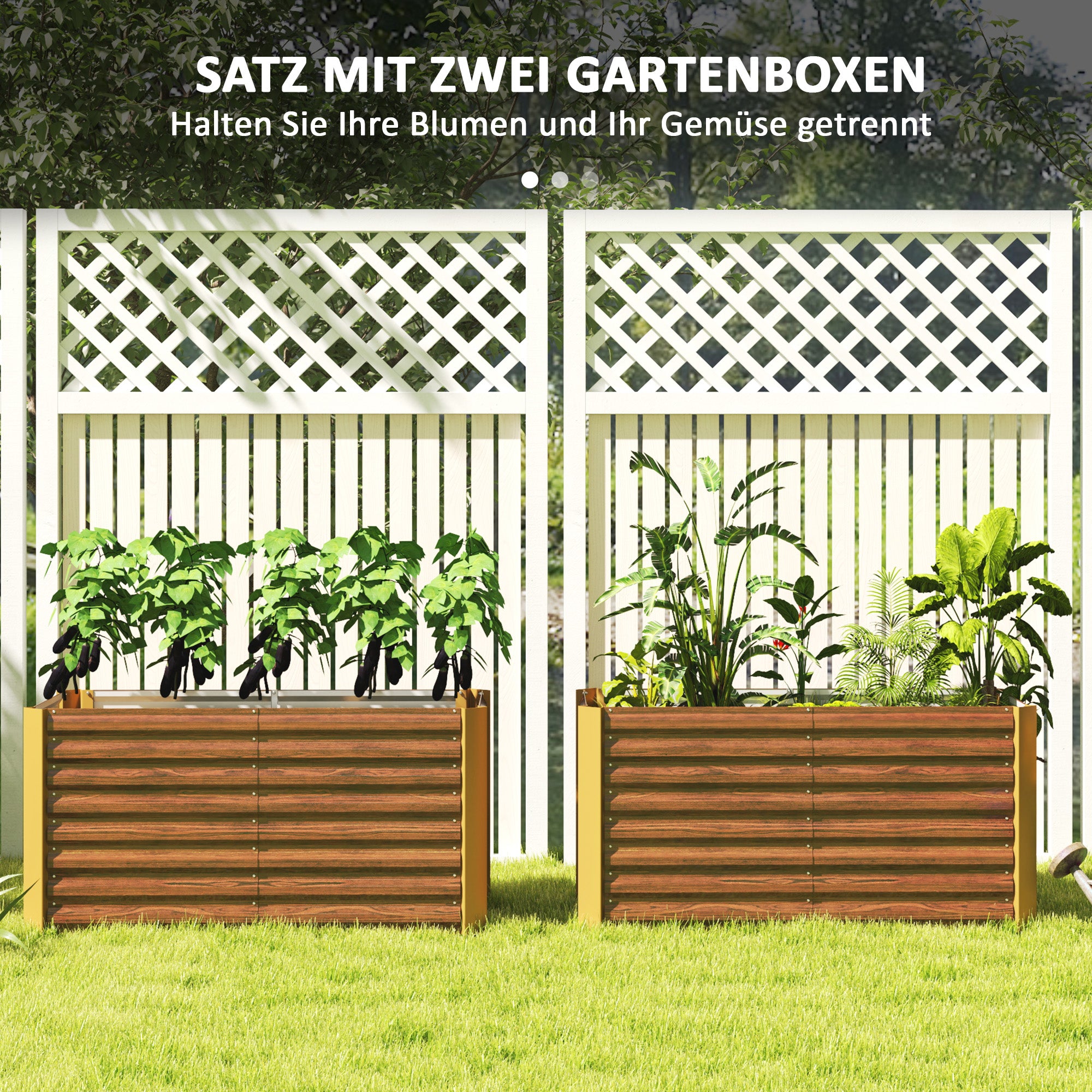 2-Piece Elevated Planter Box Flower Bed Weather-Resistant, Planting Bed Greenhouse Garden Bed Planter Pot Flower Box Made of Galvanized Steel, Flower Box for Patio & Garden, 120 x 60 x 60 cm