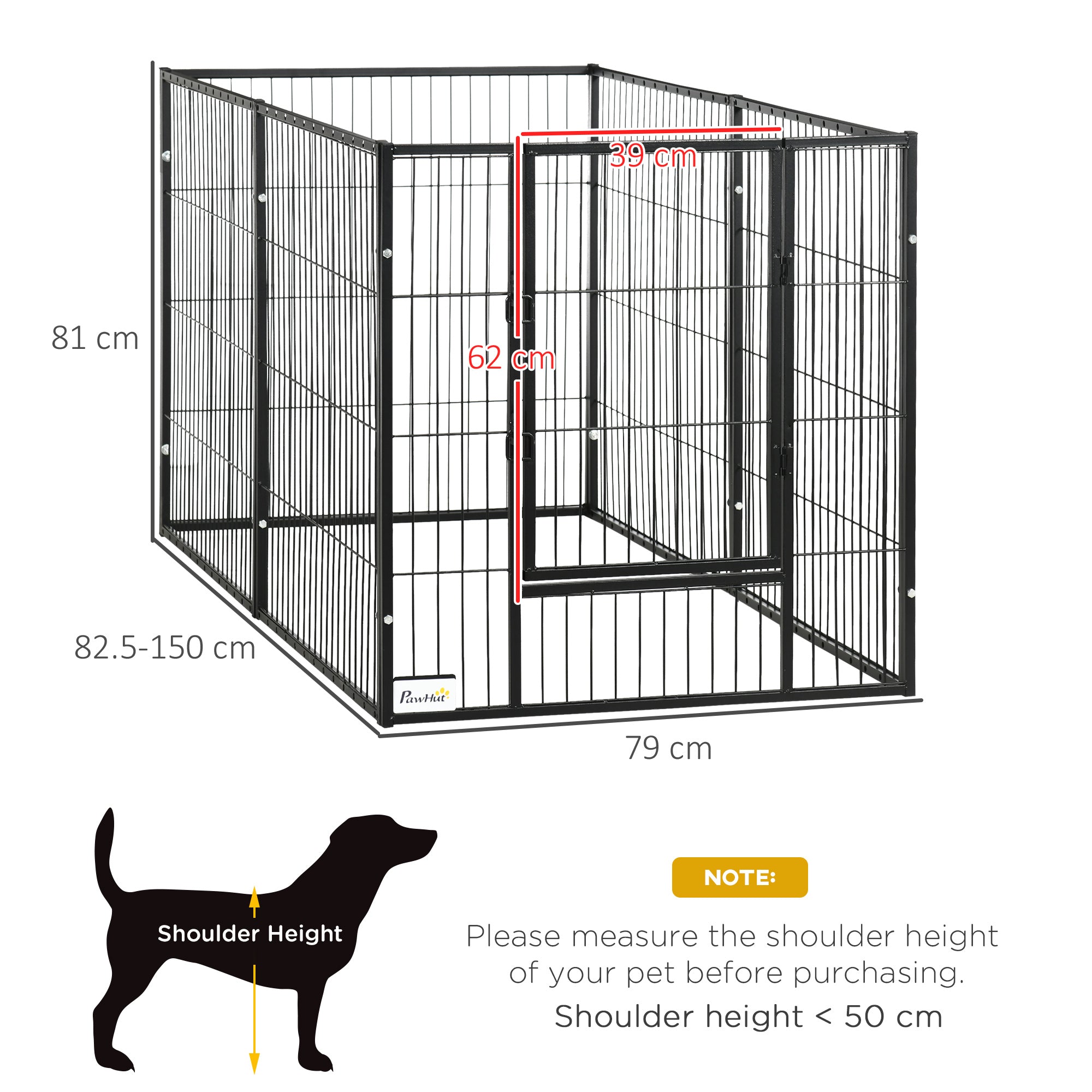 6-Panel Adjustable Dog Playpen Pet Fence with Steel Frame 82.5-150x79x81 cm Black