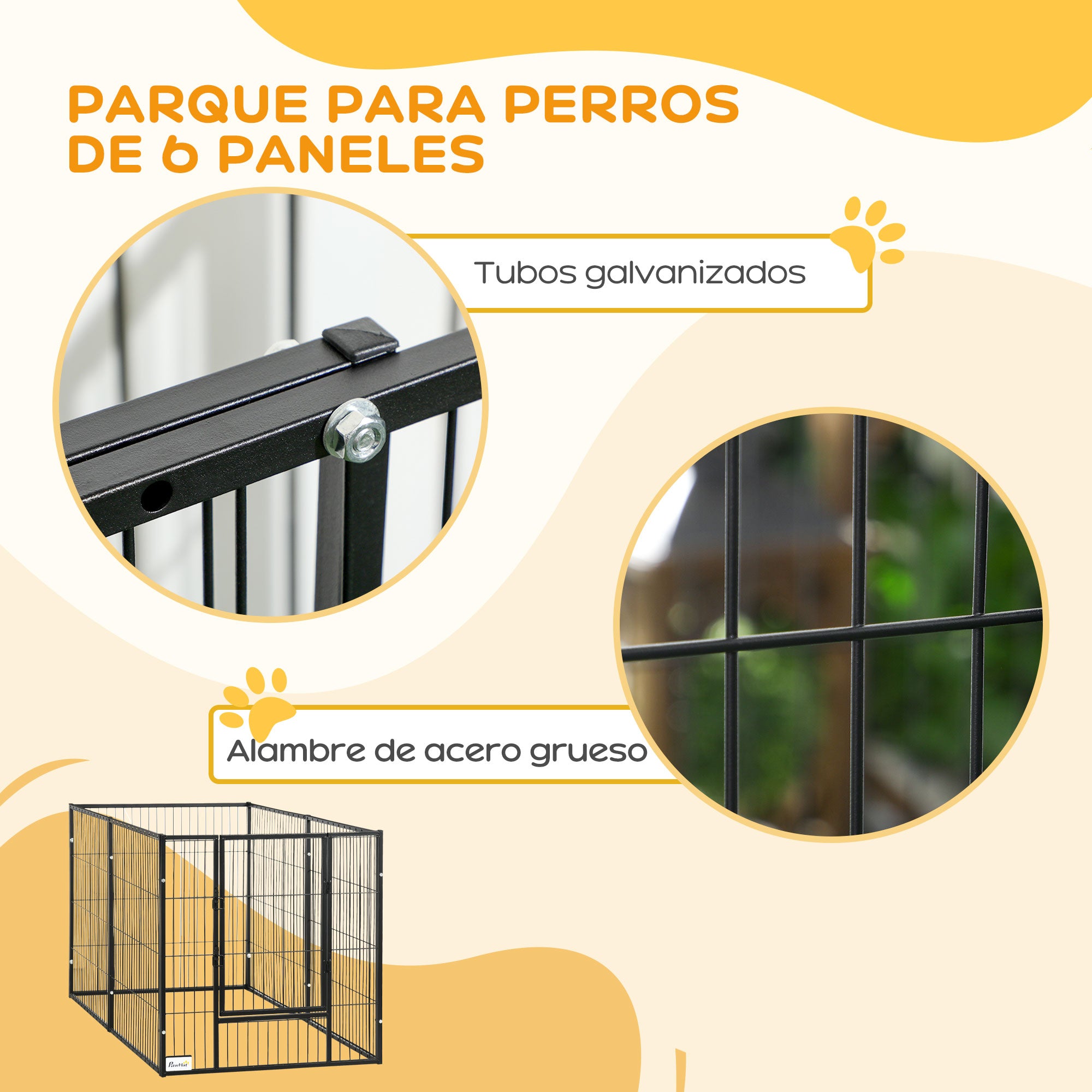 6-Panel Adjustable Dog Playpen Pet Fence with Steel Frame 82.5-150x79x81 cm Black