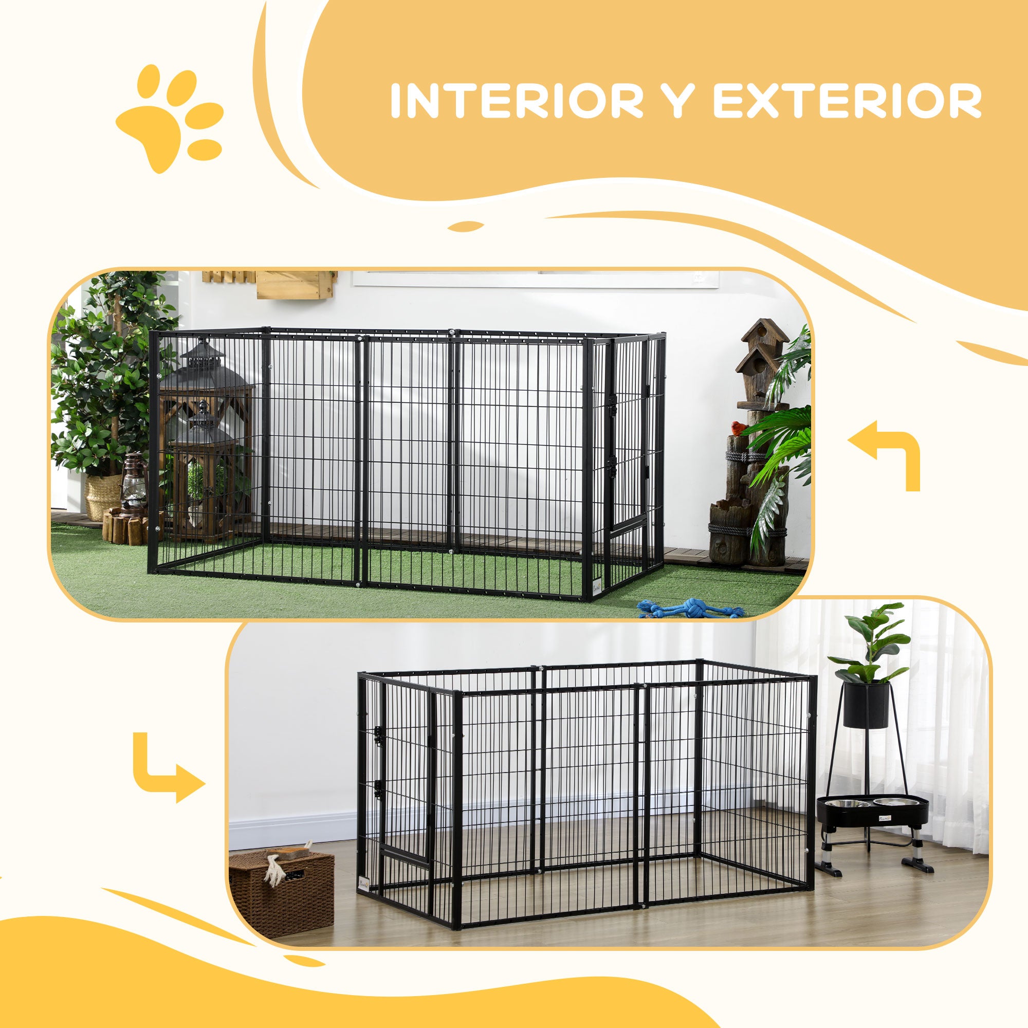 6-Panel Adjustable Dog Playpen Pet Fence with Steel Frame 82.5-150x79x81 cm Black