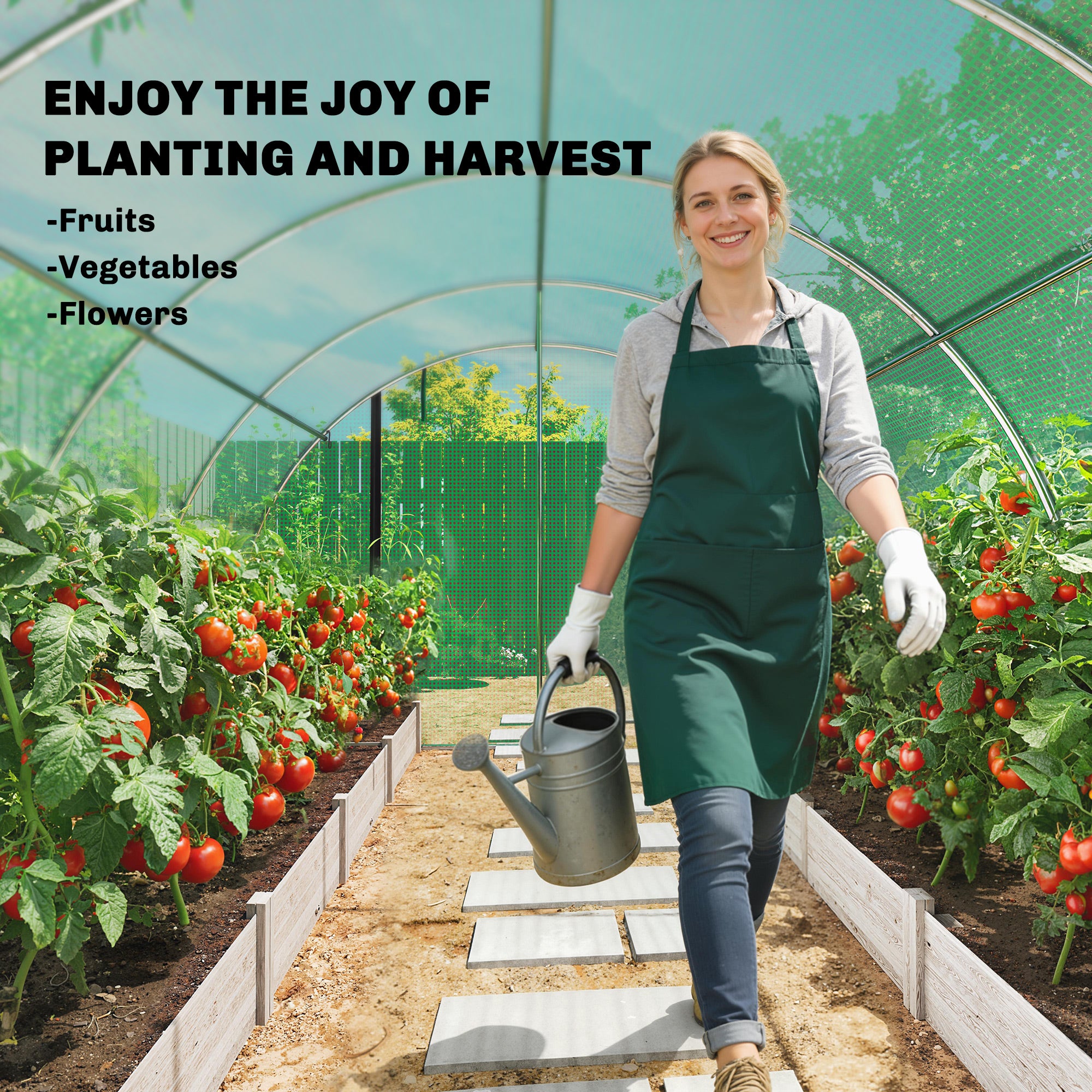 Tunnel Garden Greenhouse, approx. 129 sq ft (12 m²) — 295 × 400 × 200 cm (approx. 9 ft 8 in × 13 ft 1 in × 6 ft 7 in), Galvanized Steel Frame, 2 Roll-Up Doors & 8 Mesh Windows, High-Density 140 gsm PE Cover — Green