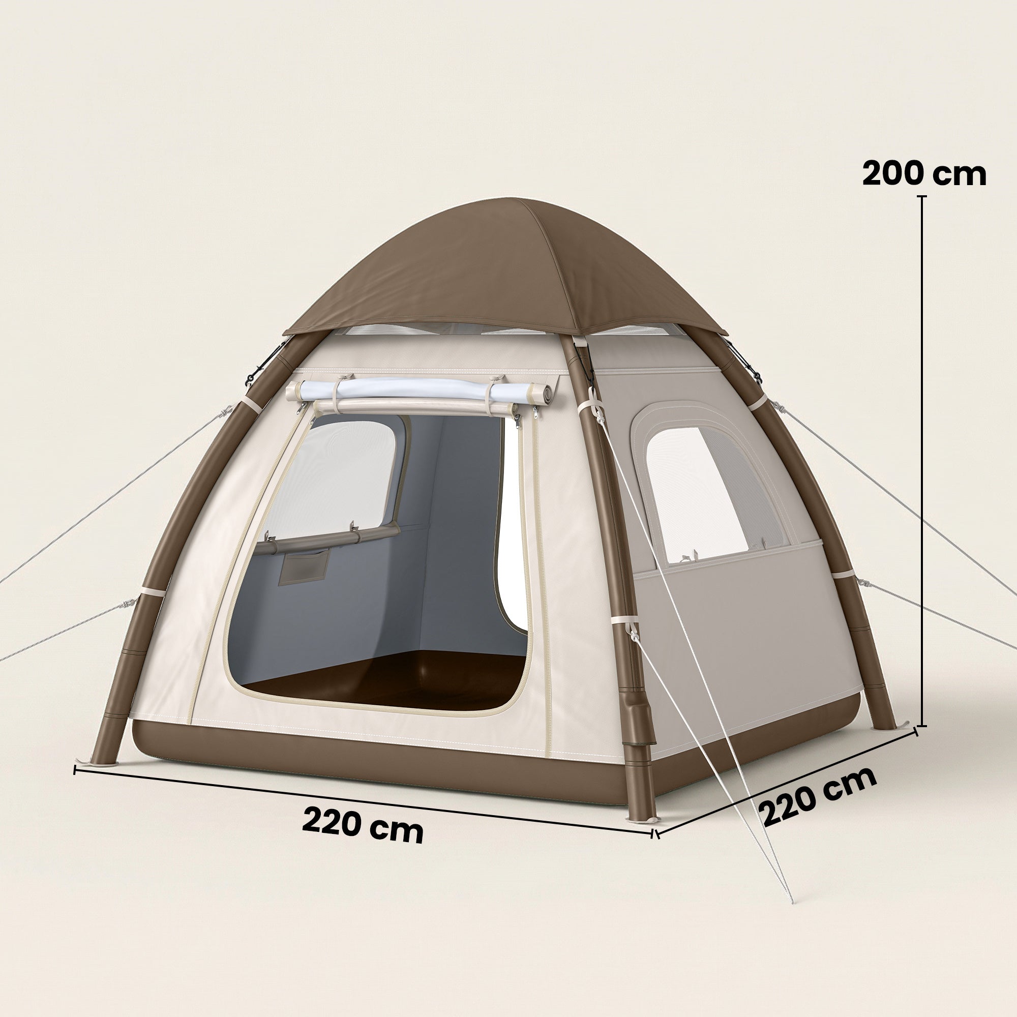 Inflatable 3-Person Air Tent with 2-Min Setup, High Ceilings, Removable Rainfly, Mesh Roof & Awning — 3000 mm Waterproof Glamping Tent