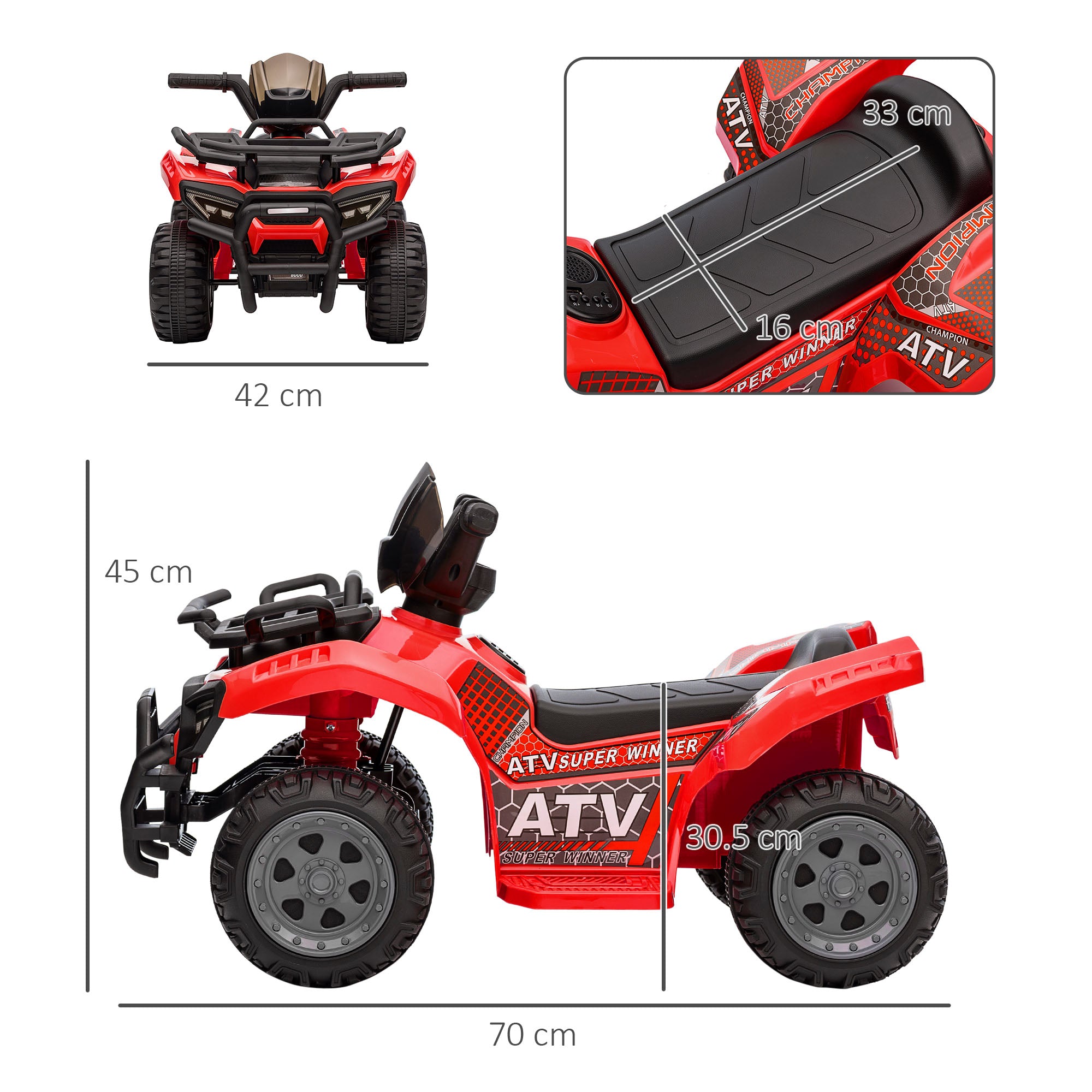 Kids Quad Electric 6V Children's Quad with Forward Function, Music, Electric Quad for Kids 1.5-3 Years Red