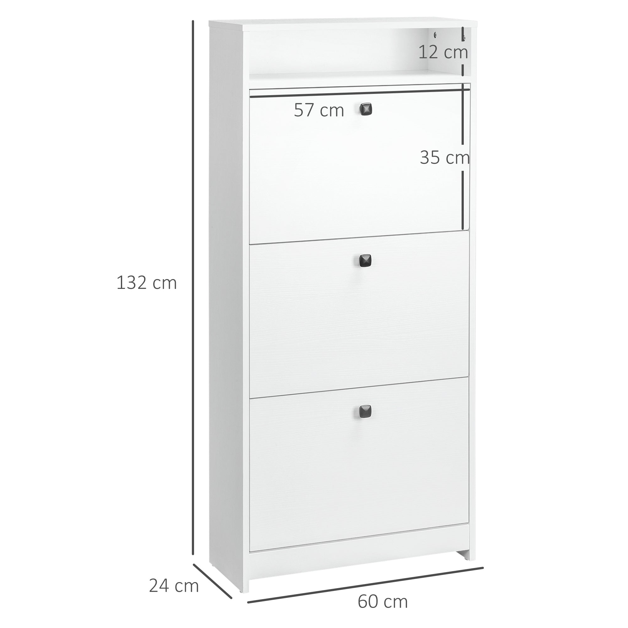 Shoe Cabinet 3 Flip Compartments (18 Pairs of Shoes) and 1 Storage Shelf Chipboard Wood White 60x24x132cm