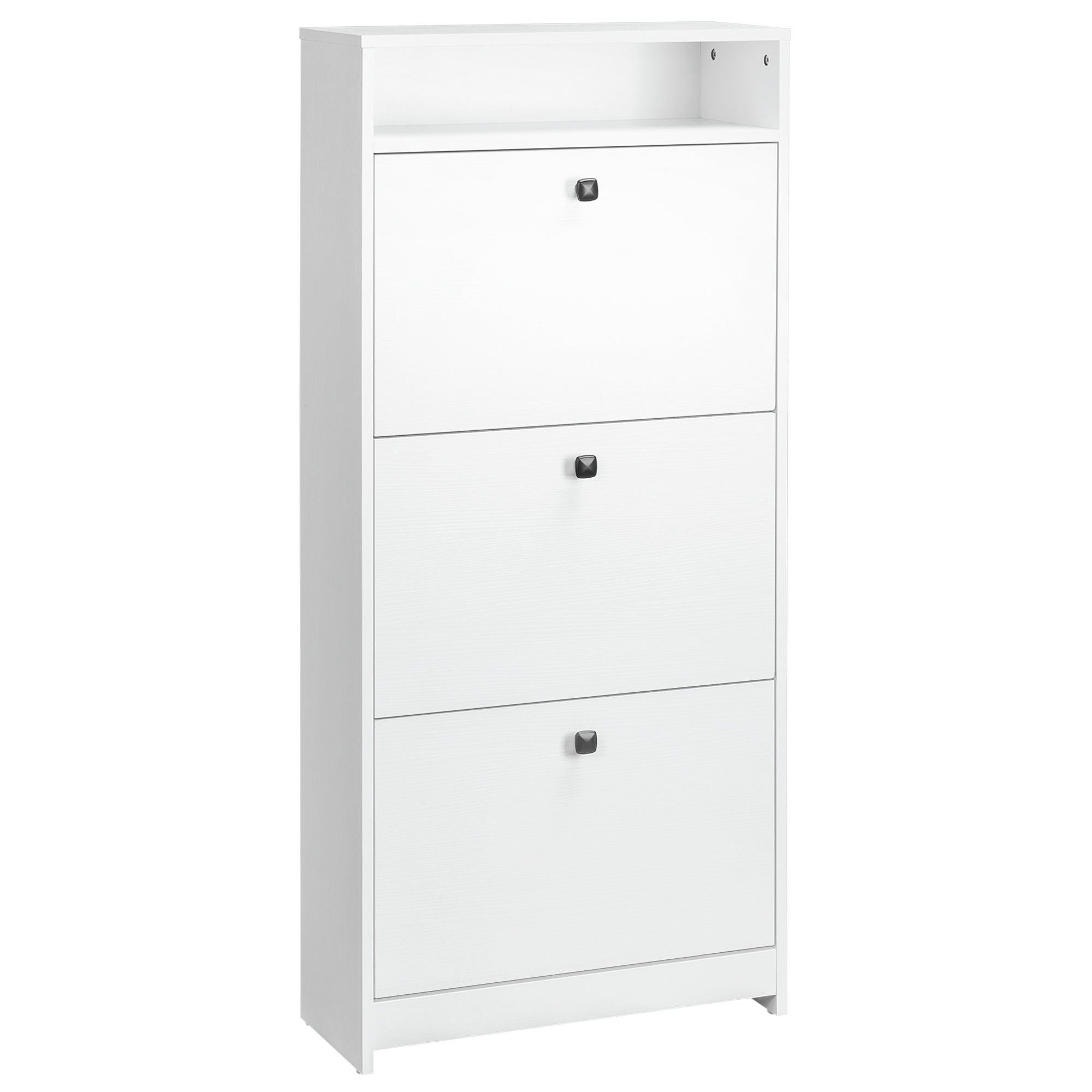 Shoe Cabinet 3 Flip Compartments (18 Pairs of Shoes) and 1 Storage Shelf Chipboard Wood White 60x24x132cm