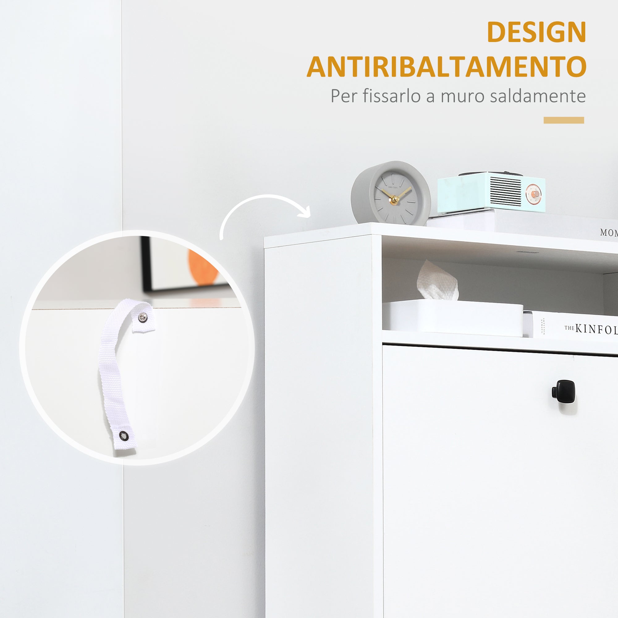 Shoe Cabinet 3 Flip Compartments (18 Pairs of Shoes) and 1 Storage Shelf Chipboard Wood White 60x24x132cm