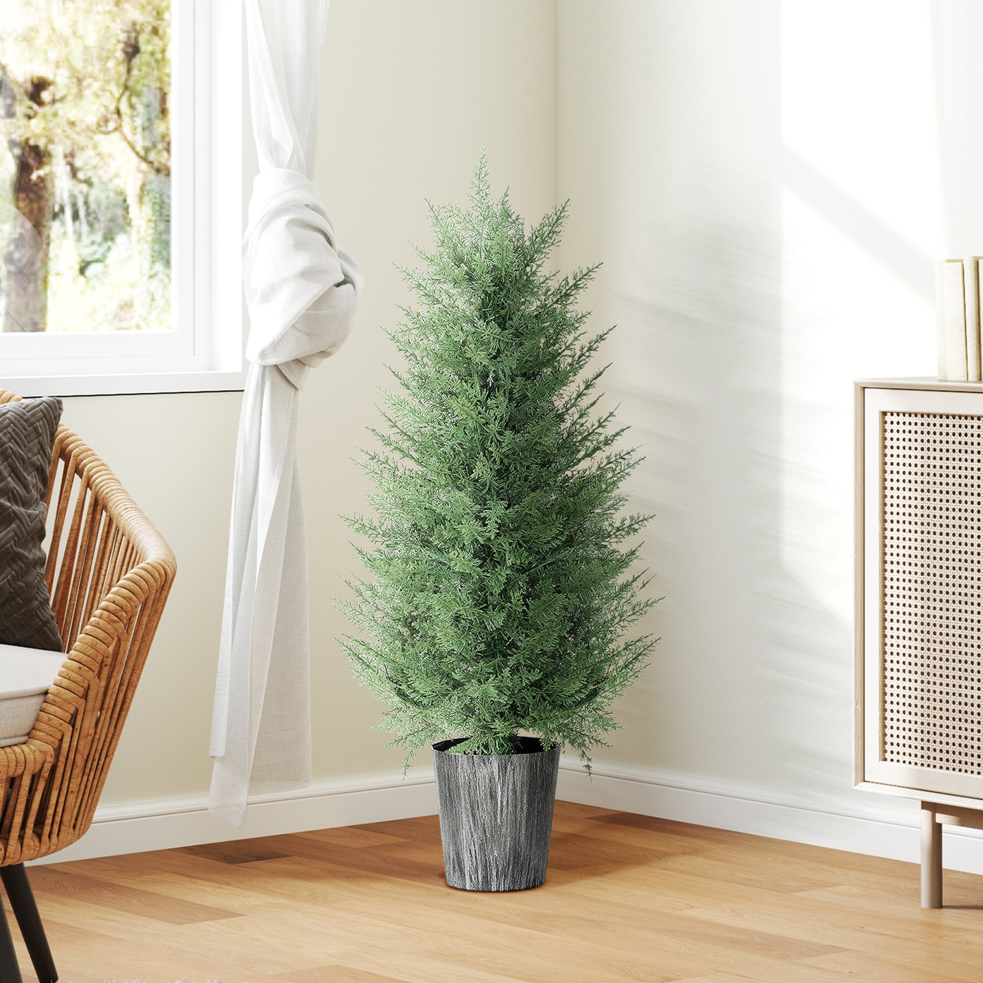 Set of 2 Large 35.4 in Artificial Cypress Trees in Pots – Lifelike Plastic Faux Plants for Living Room, Bedroom, Office, Patio • Modern Décor • Gift