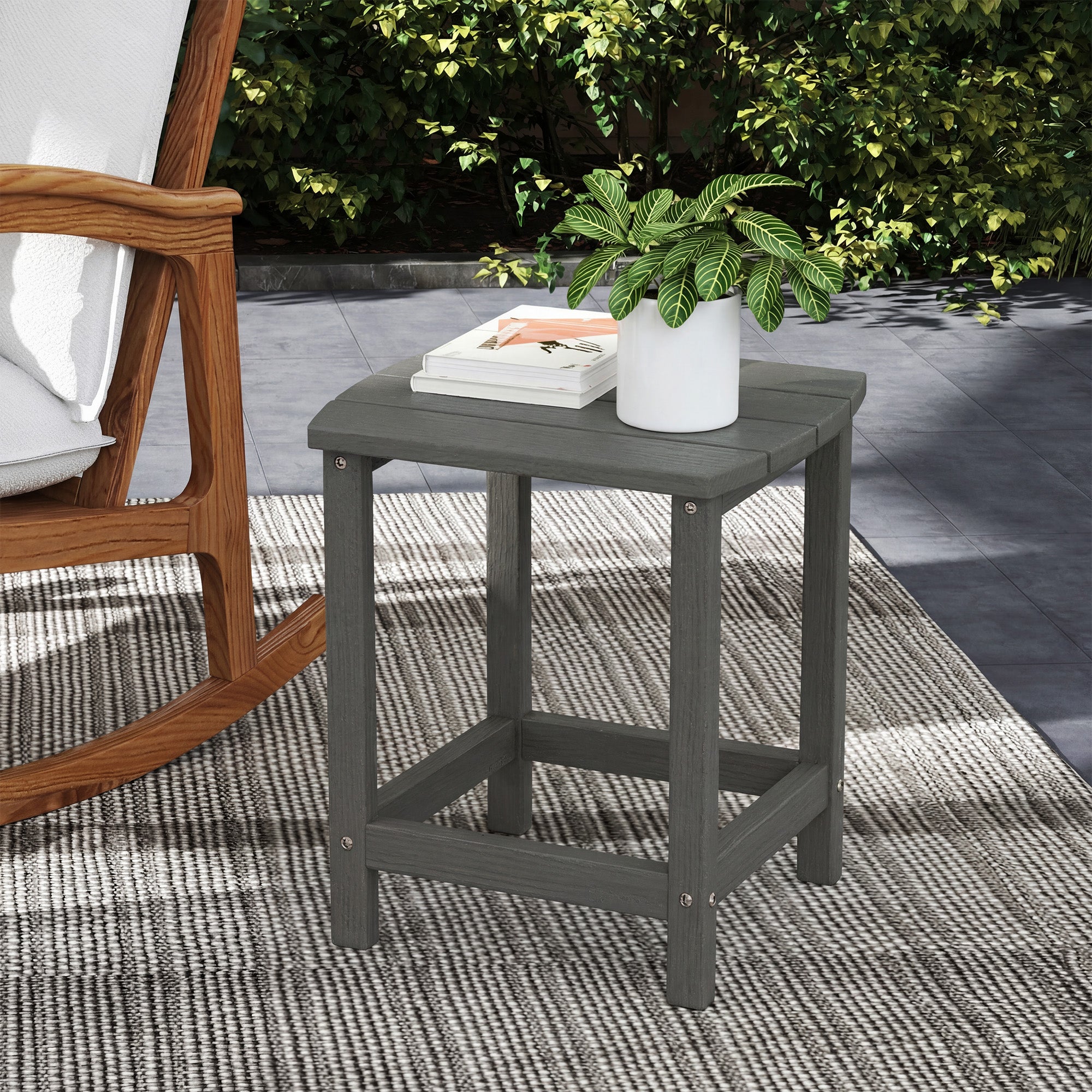 Patio Side Table 19 x 14.6 x 18.1 in, Weatherproof HDPE Balcony Table, Outdoor Dining & Camping Accent Table, Gray