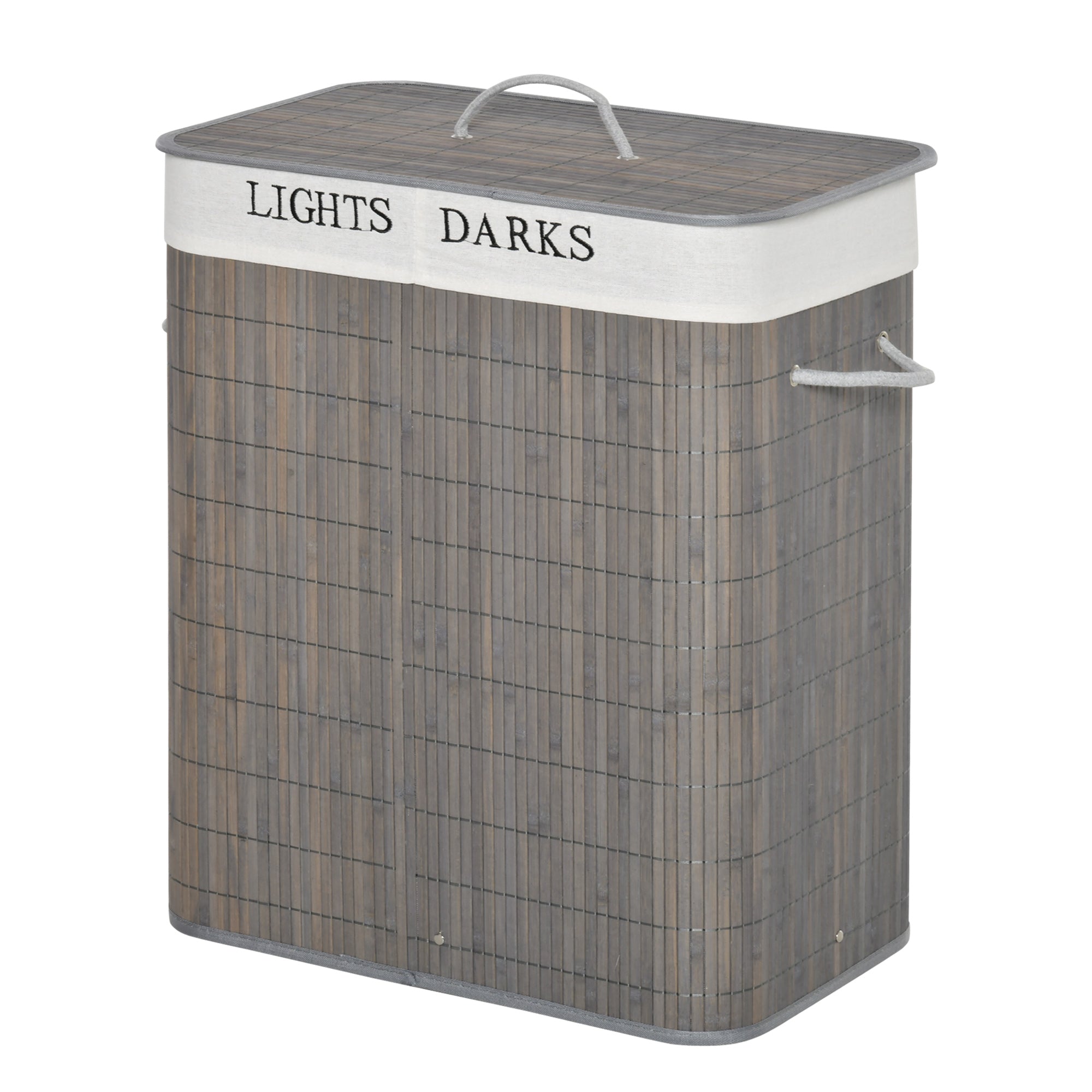 Bamboo Slim Laundry Basket with Lid 100L Laundry Collector with Handles, 2 Removable Laundry Bags, Laundry Baskets Laundry Box for Laundry Room, Bedroom, Bathroom Gray