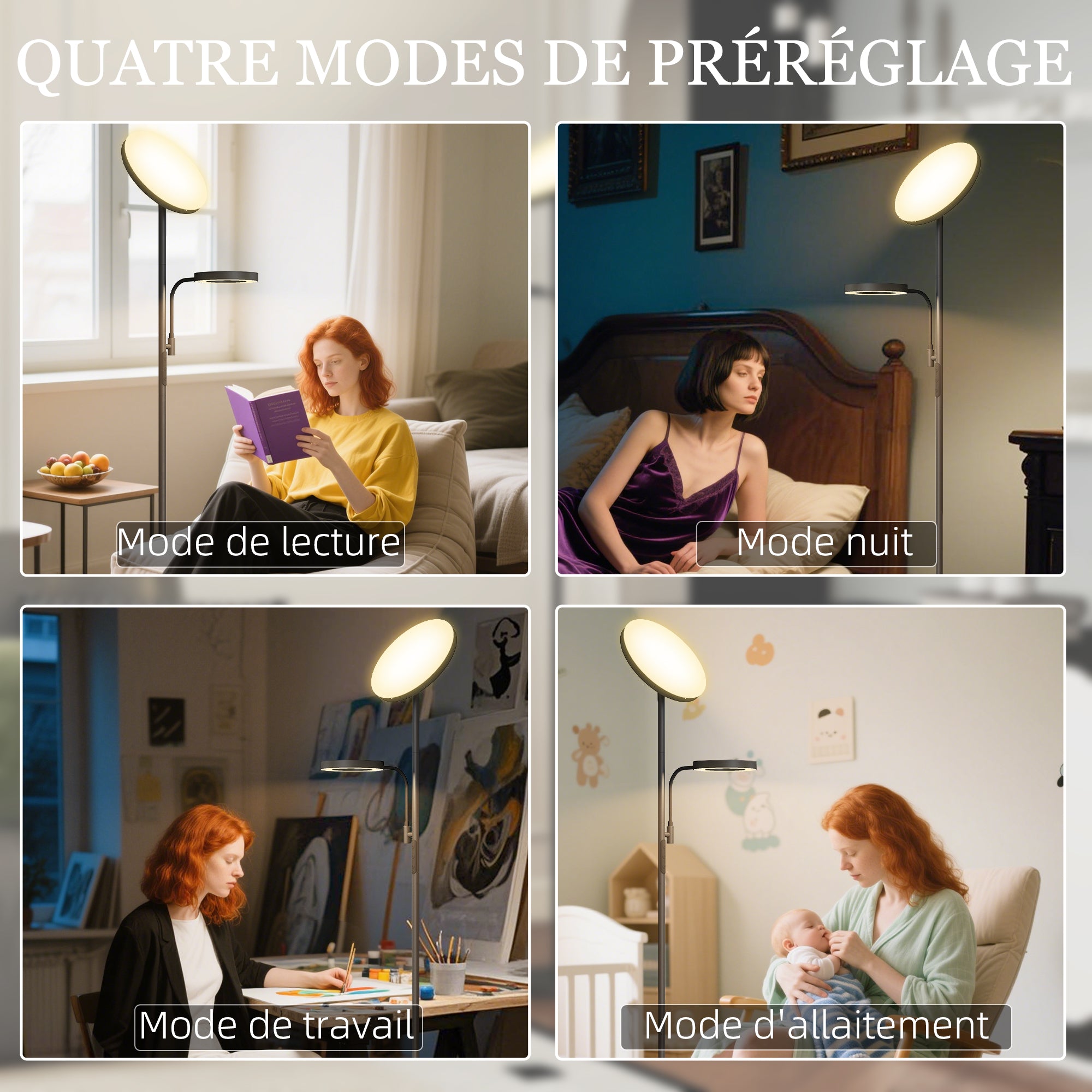 42W LED Floor Lamp dimmable 2700K-6500K floor lamps for living room with 4 colors continuous variation, 4 scene modes, remote and touch control, memory function, black