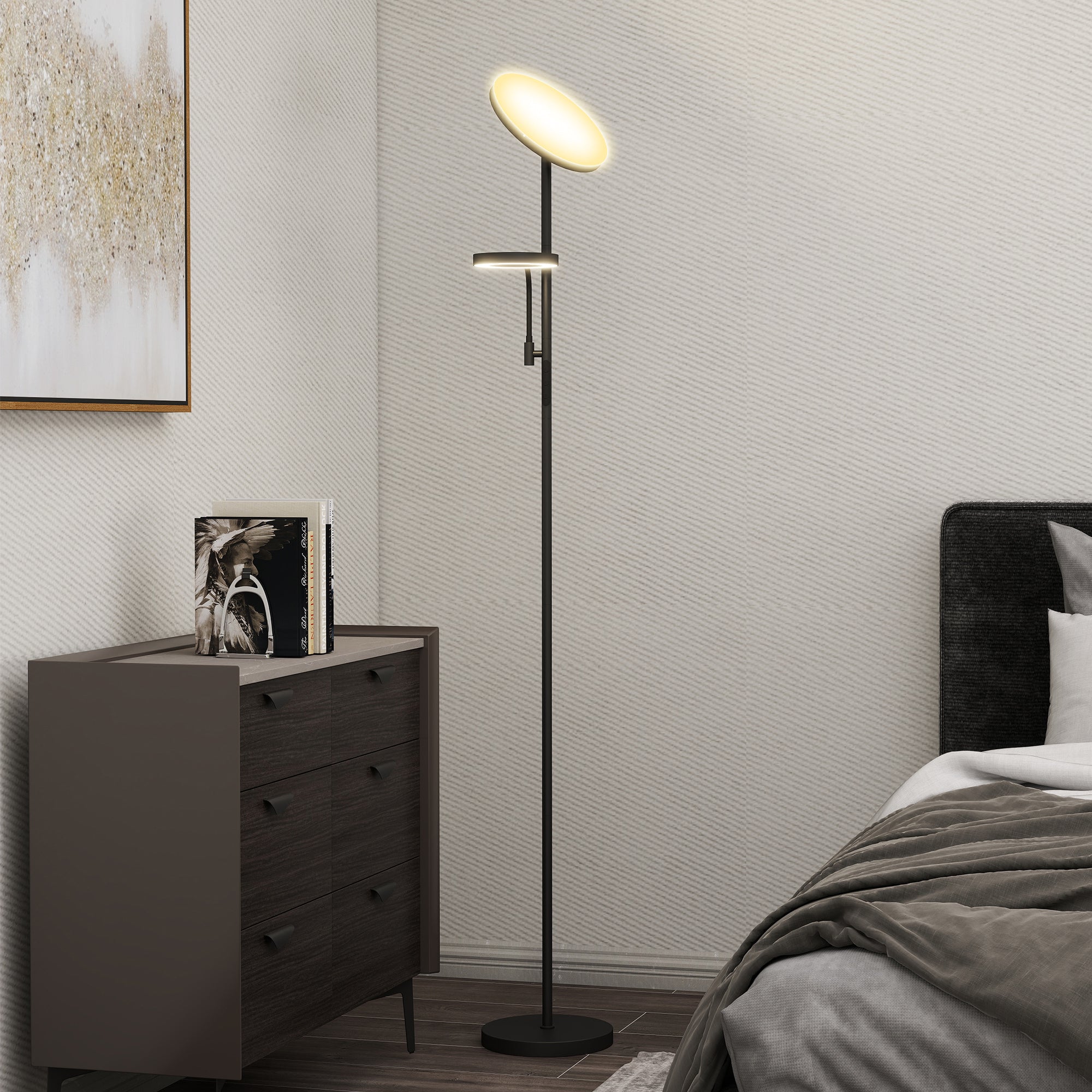 42W LED Floor Lamp dimmable 2700K-6500K floor lamps for living room with 4 colors continuous variation, 4 scene modes, remote and touch control, memory function, black